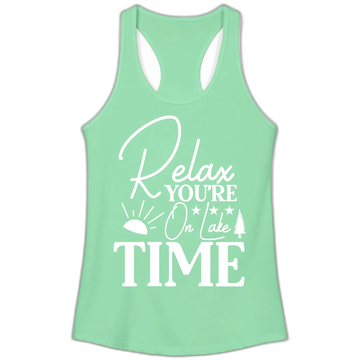 Relax You're On Lake Time Ladies Tank in Solid Mint