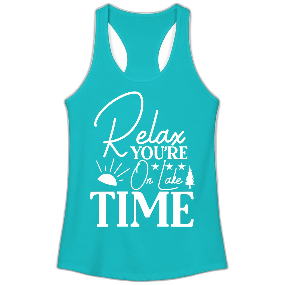 Relax You're On Lake Time Ladies Tank in Tahiti Blue