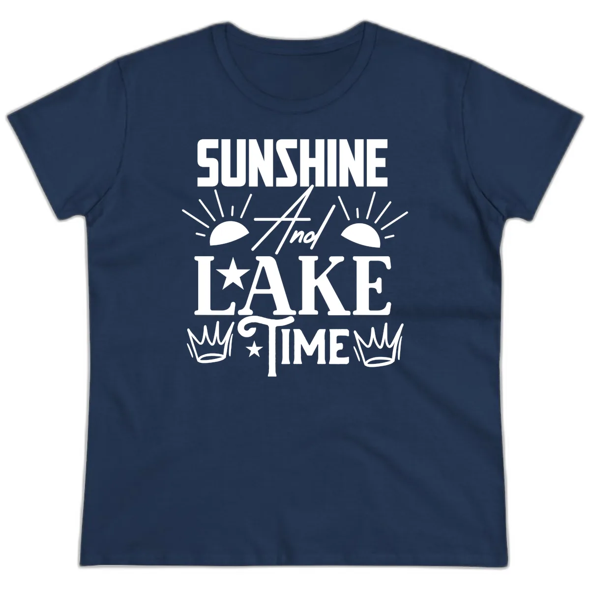 Sunshine And Lake Time Ladies Tee in Navy