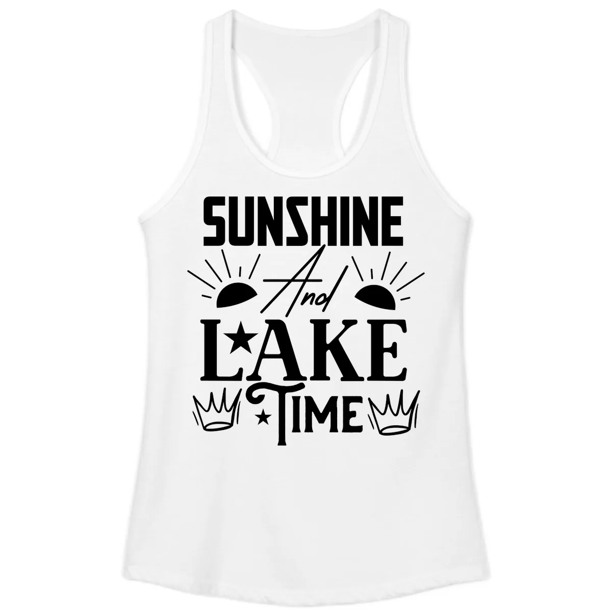 Sunshine And Lake Time Ladies Tank in White