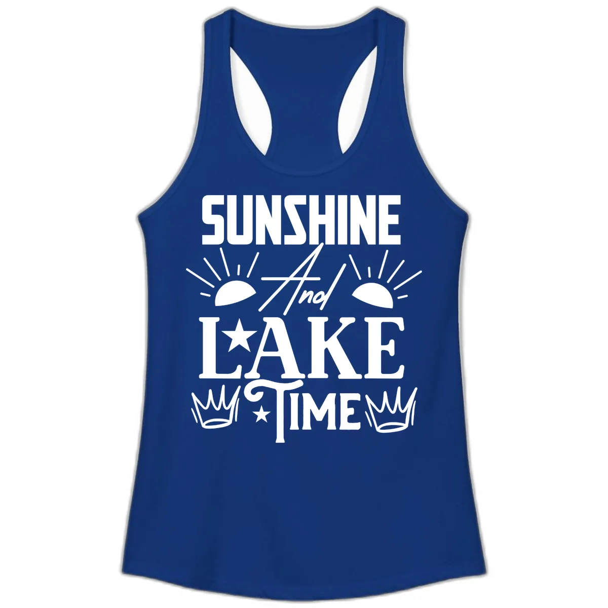 Sunshine And Lake Time Ladies Tank in Solid Royal
