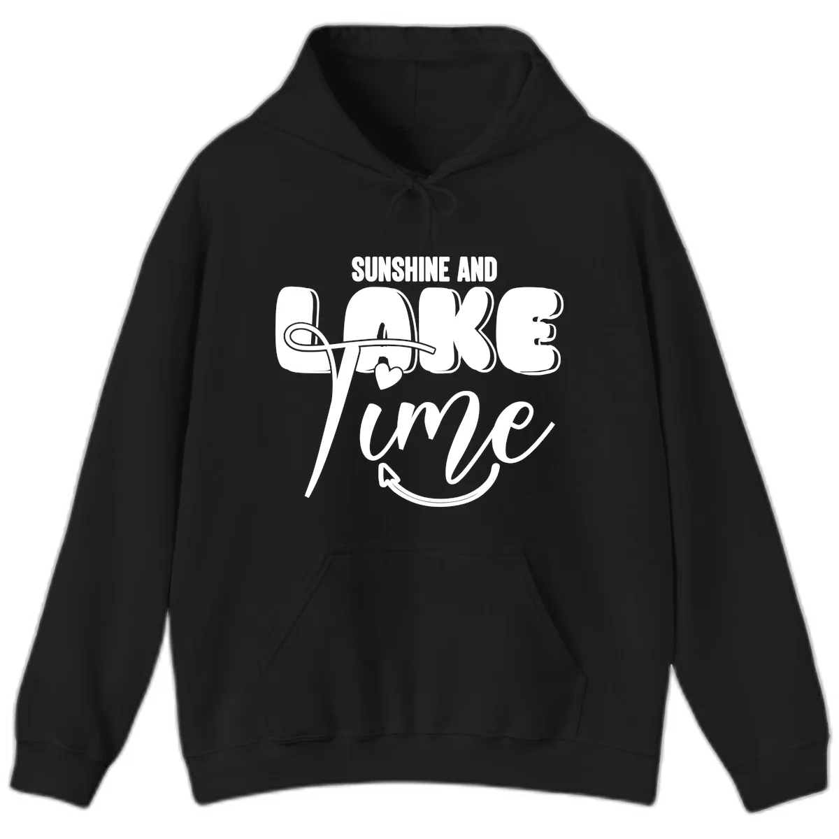 Sunshine And Lake Time Typography Hoodie in Black