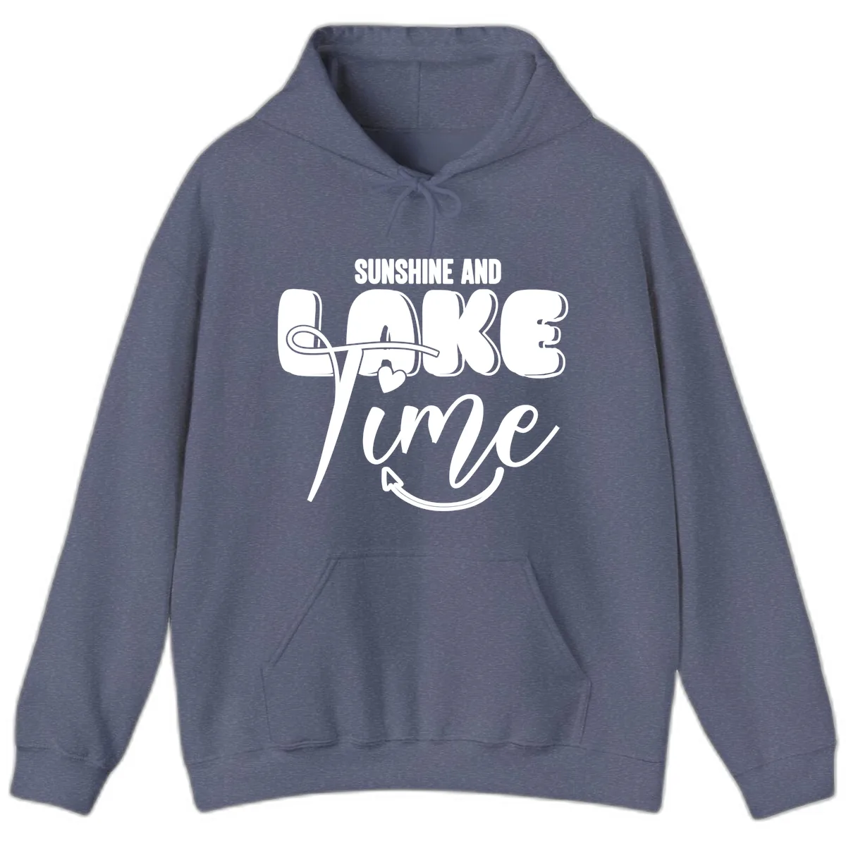 Sunshine And Lake Time Typography Hoodie in Heather Navy