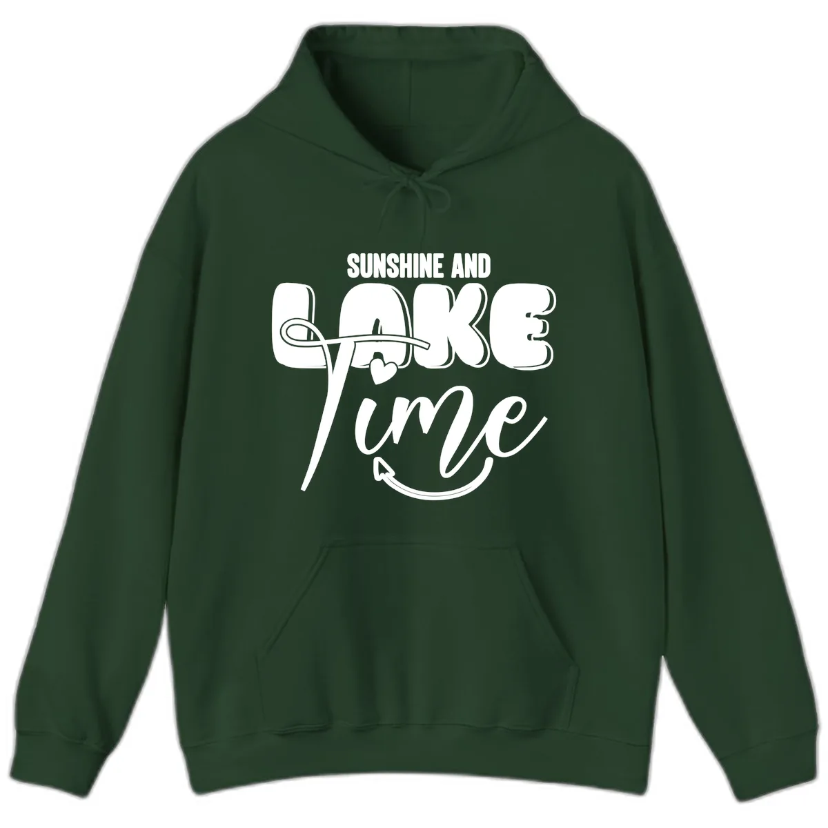 Sunshine And Lake Time Typography Hoodie in Forest Green