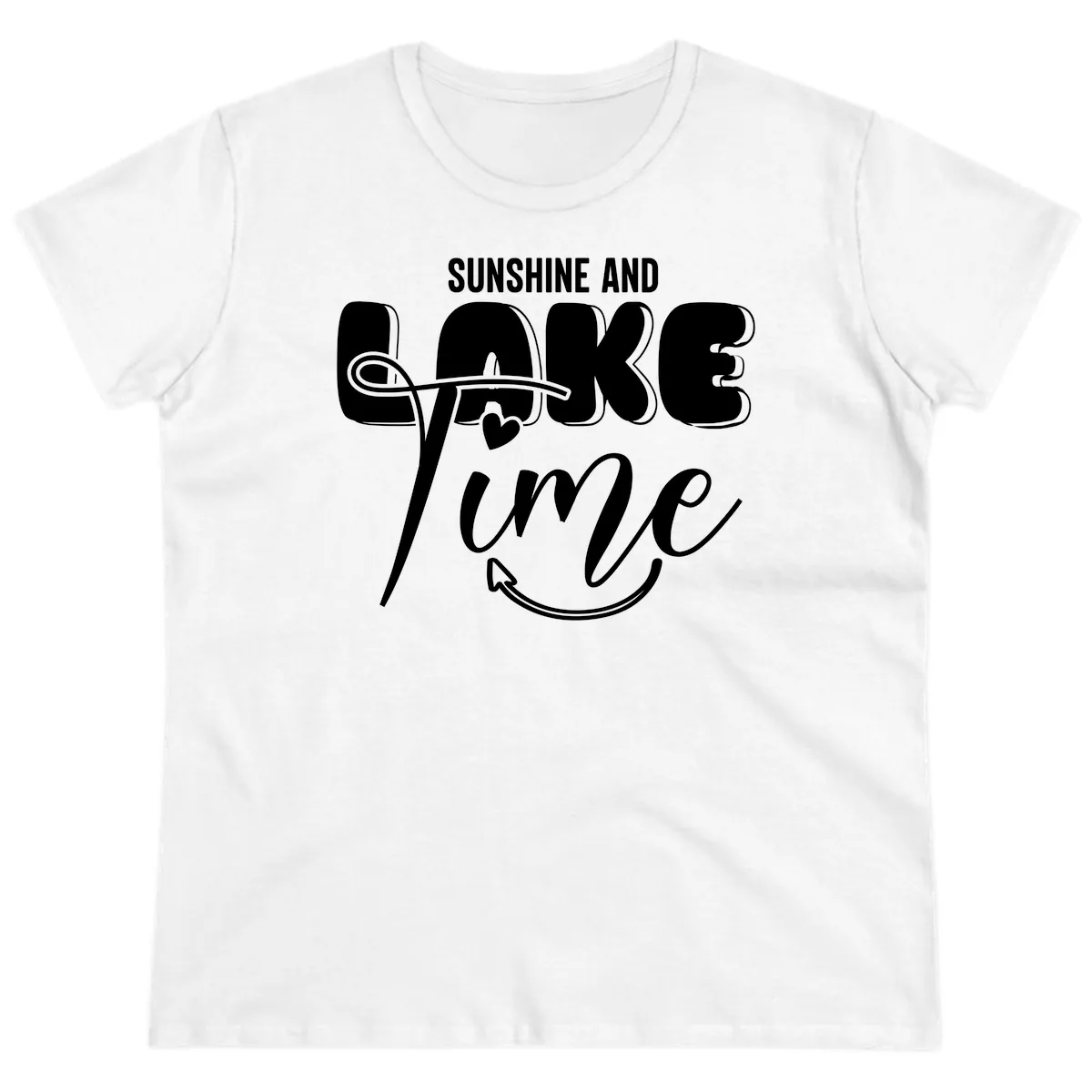 Sunshine And Lake Time Typography Ladies Tee in White