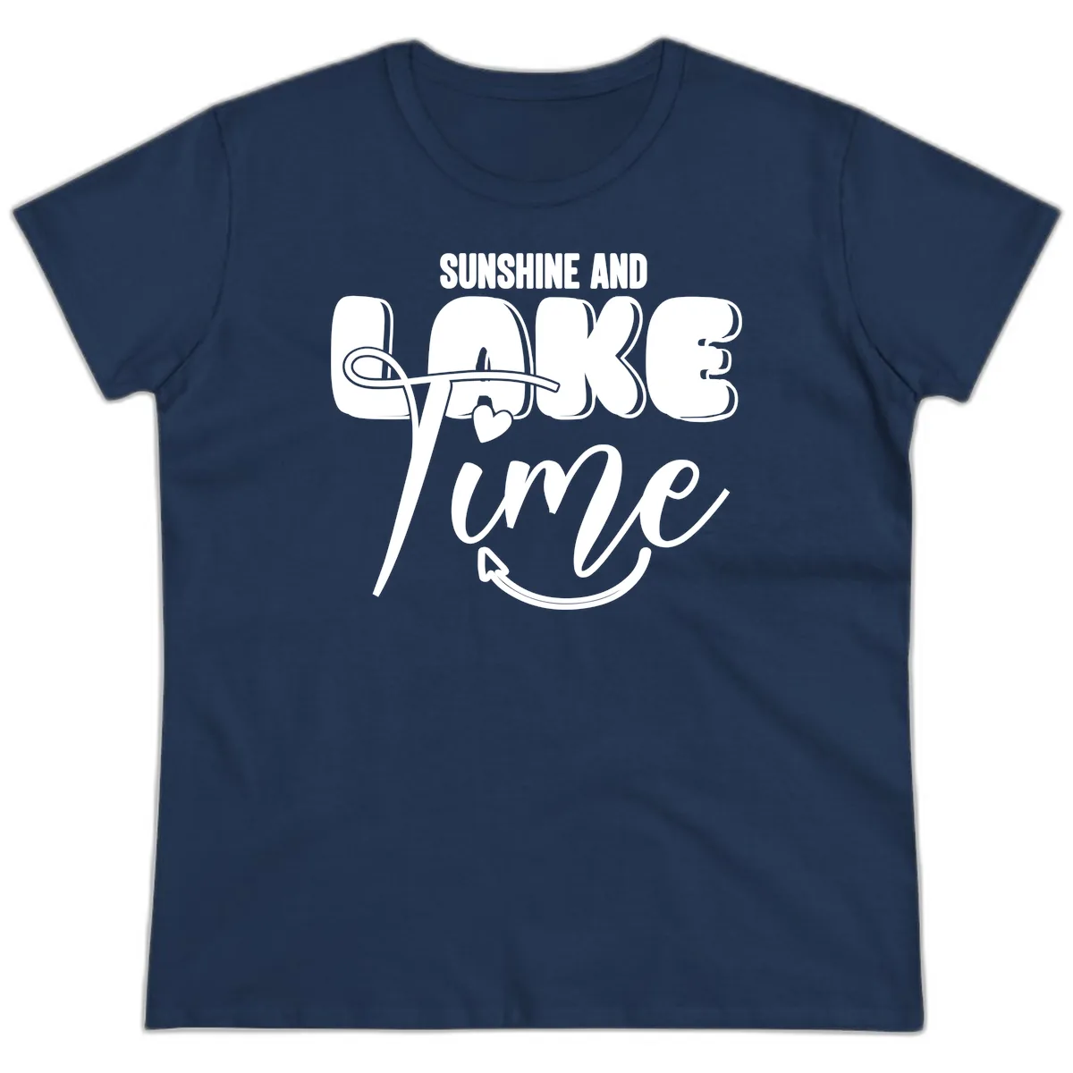 Sunshine And Lake Time Typography Ladies Tee in Navy