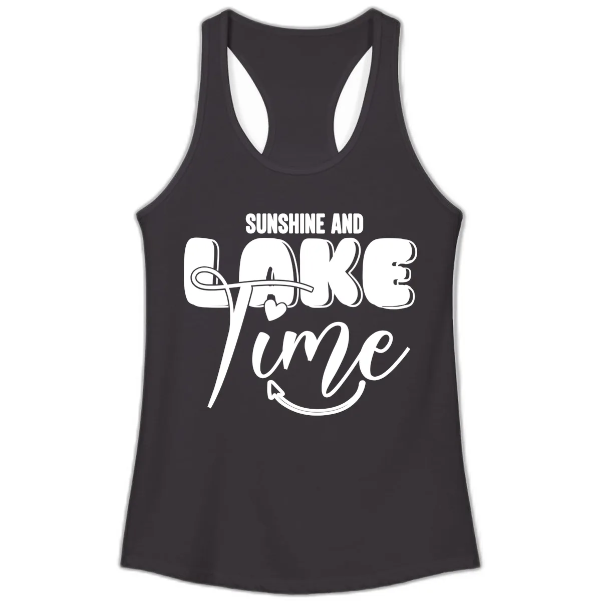 Sunshine And Lake Time Typography Ladies Tank in Black