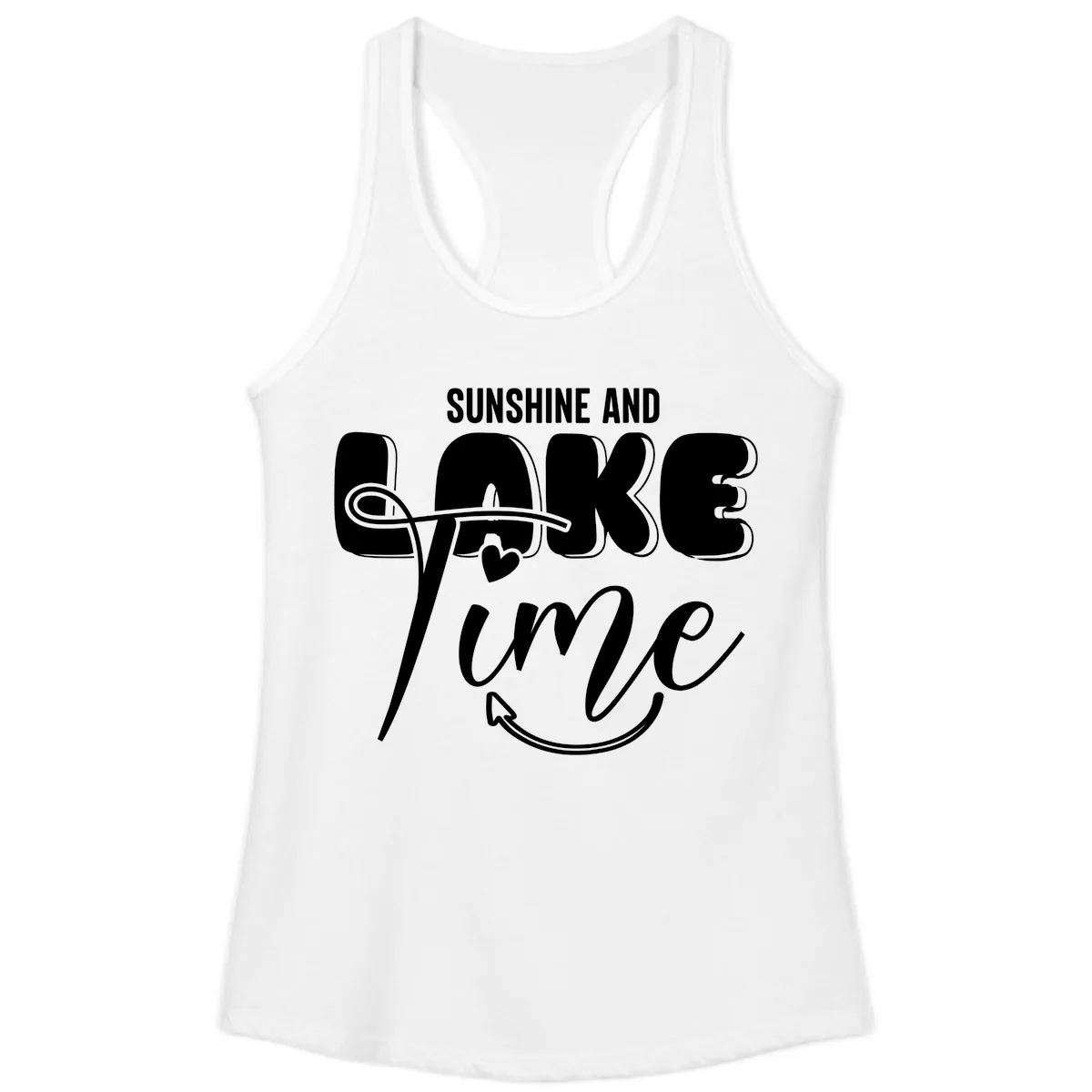 Sunshine And Lake Time Typography Ladies Tank in White