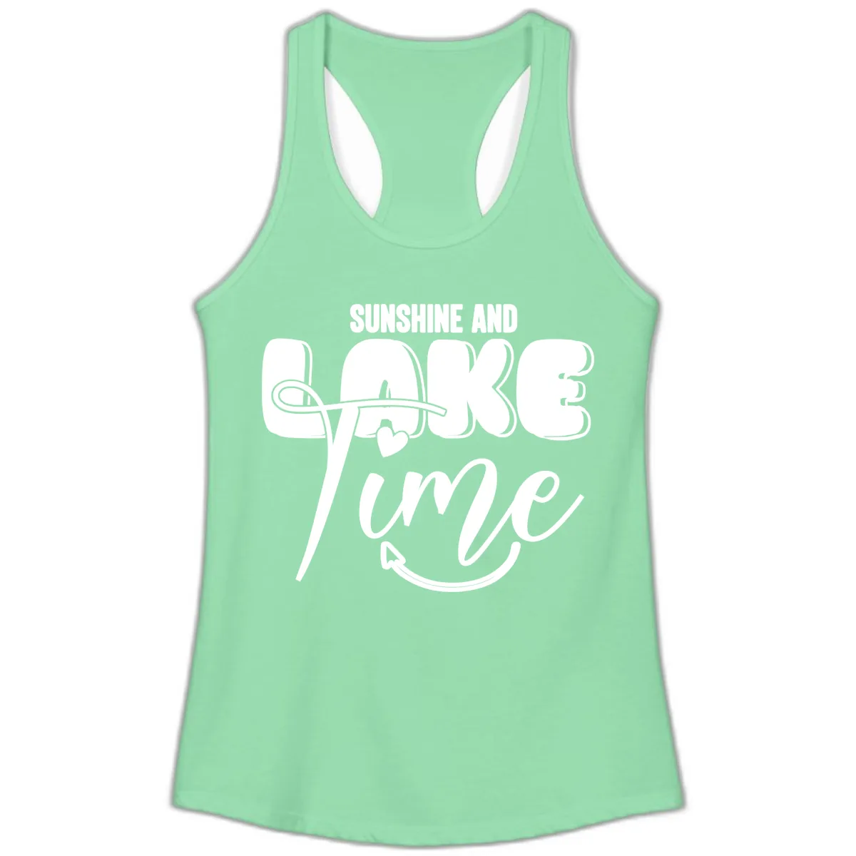 Sunshine And Lake Time Typography Ladies Tank in Solid Mint