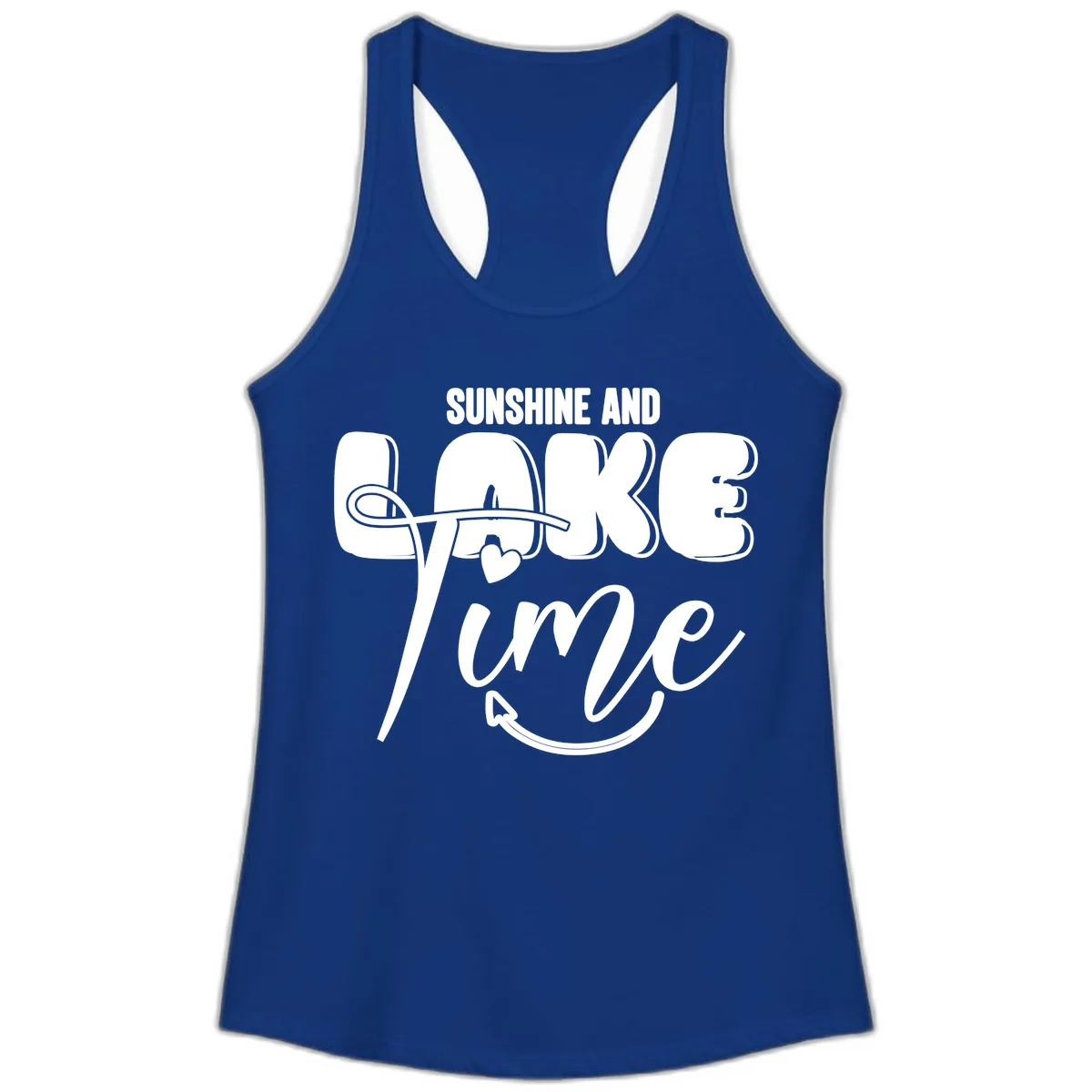 Sunshine And Lake Time Typography Ladies Tank in Solid Royal