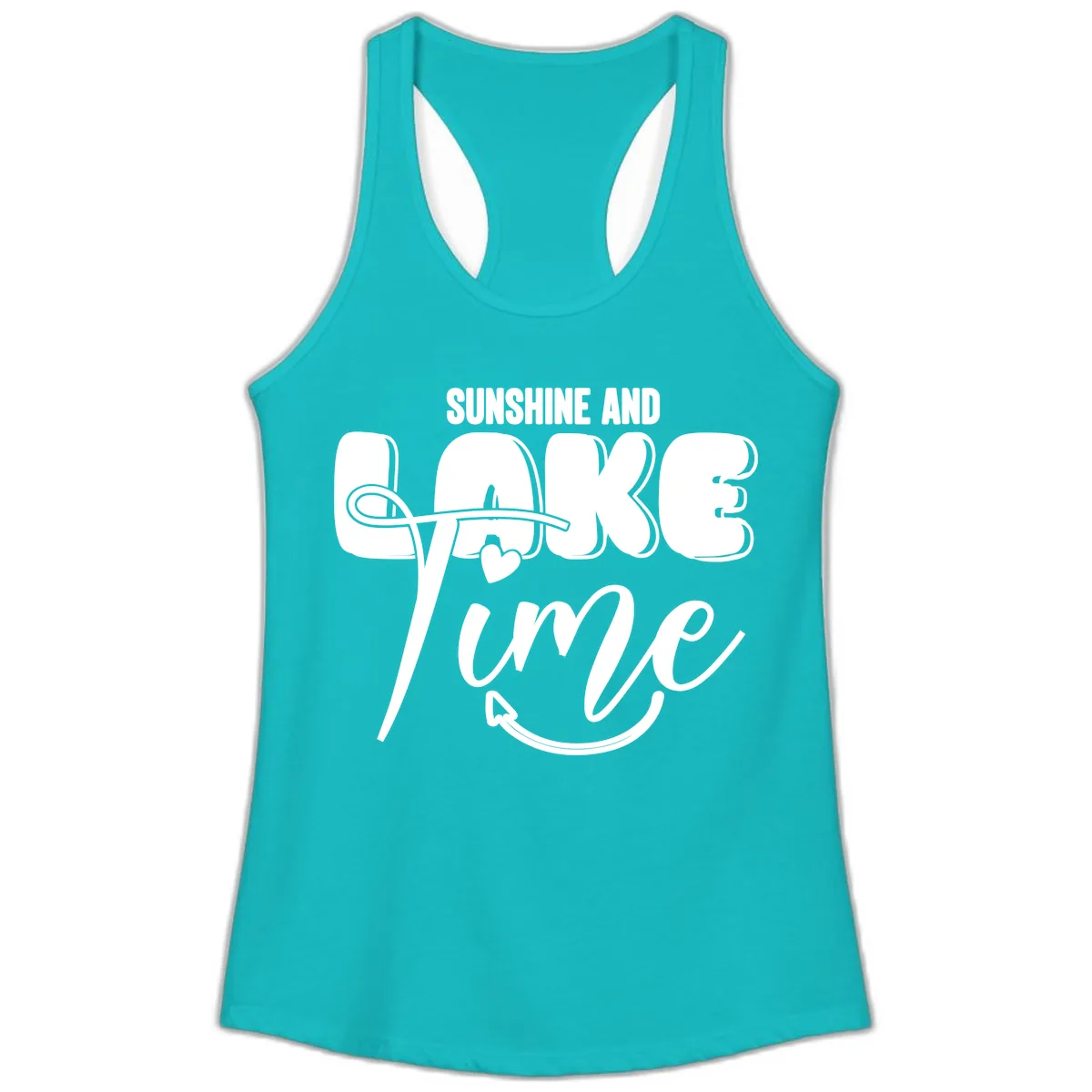 Sunshine And Lake Time Typography Ladies Tank in Tahiti Blue