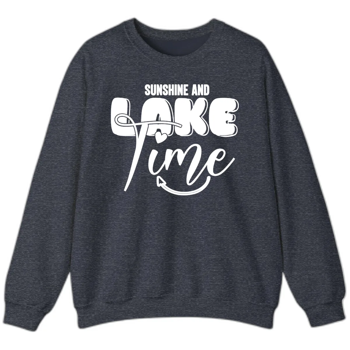 Sunshine And Lake Time Typography Sweatshirt in Heather Sport Dark Navy