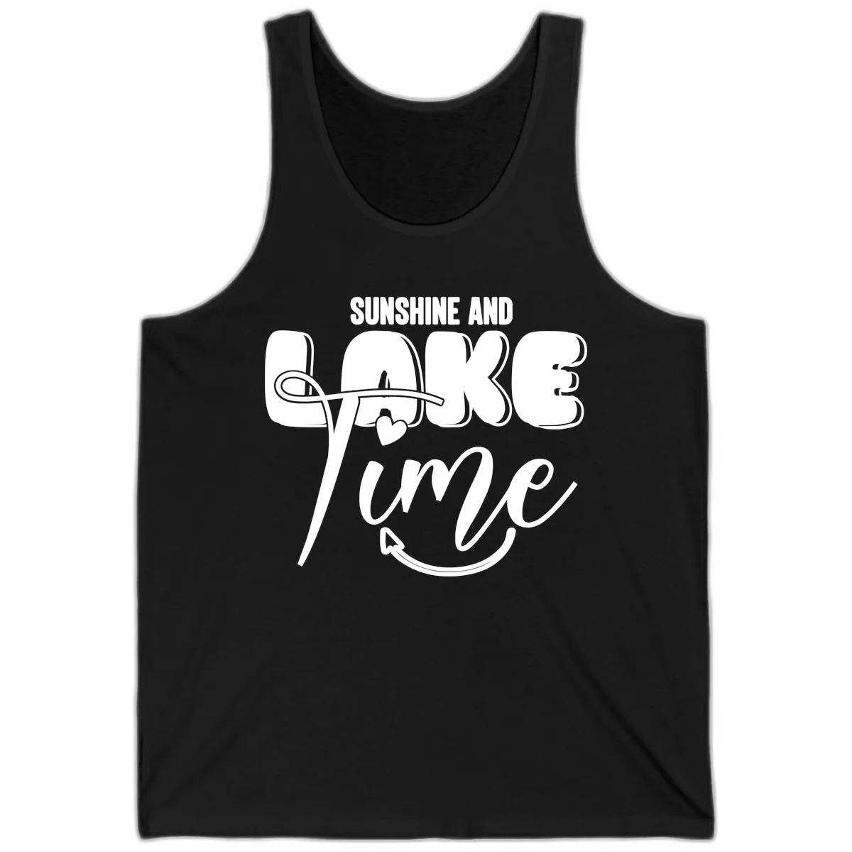 Sunshine And Lake Time Typography Tank in Black