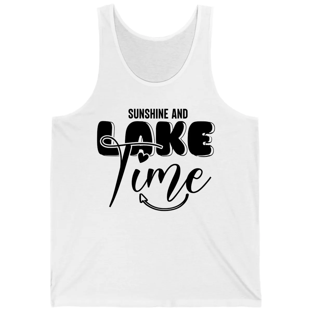 Sunshine And Lake Time Typography Tank in White