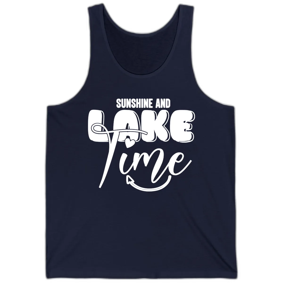 Sunshine And Lake Time Typography Tank in Navy