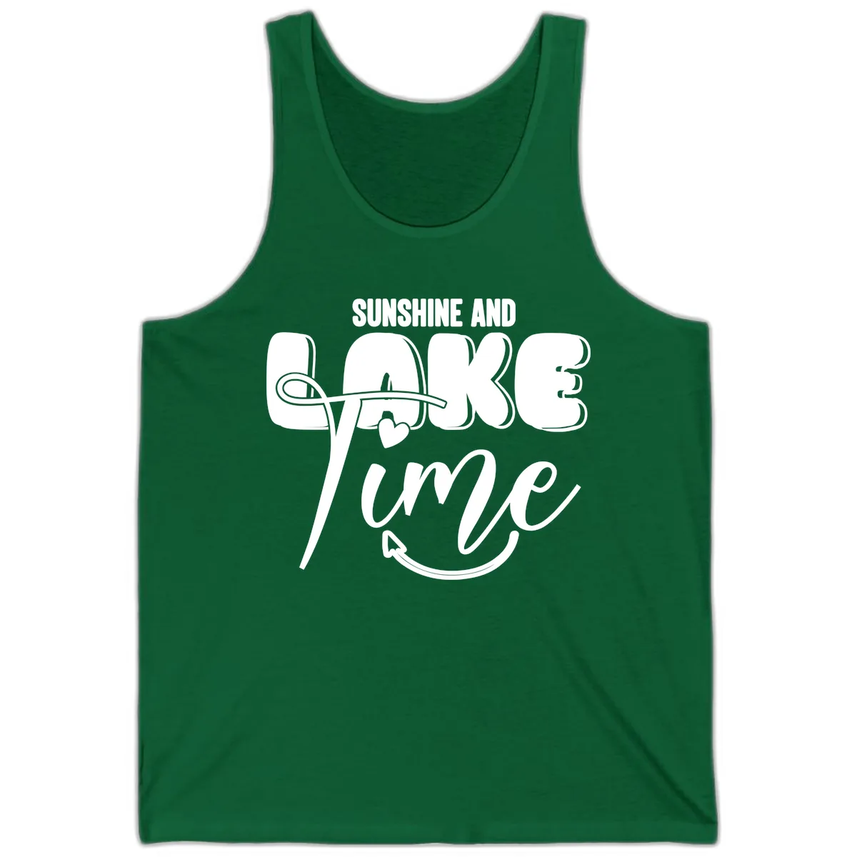 Sunshine And Lake Time Typography Tank in Kelly