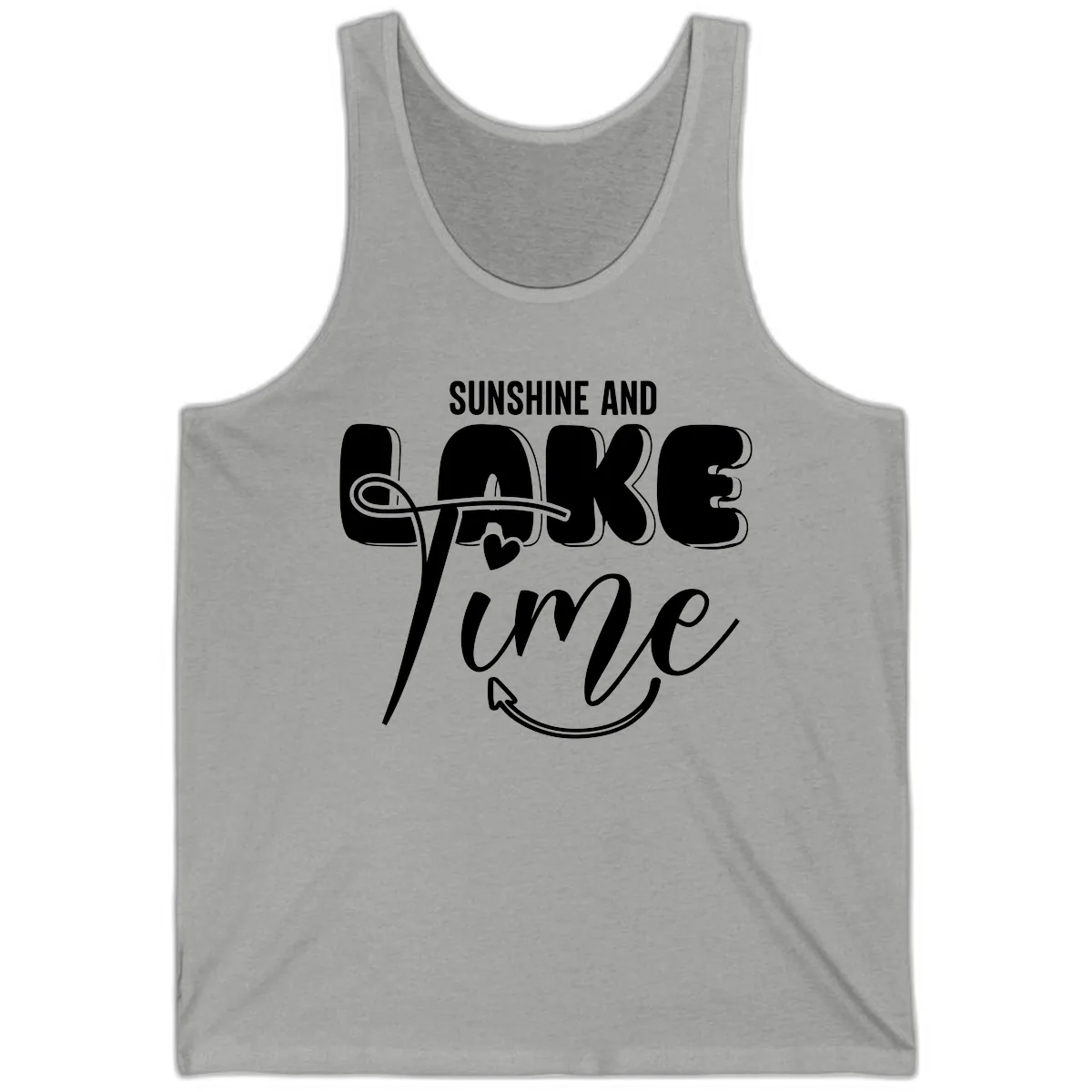 Sunshine And Lake Time Typography Tank in Athletic Heather