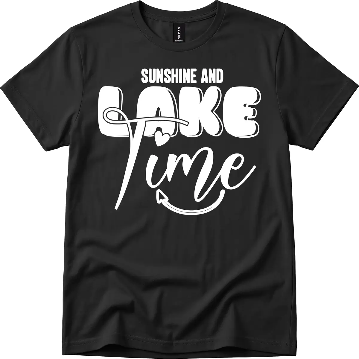 Sunshine And Lake Time Typography T-Shirt in Black