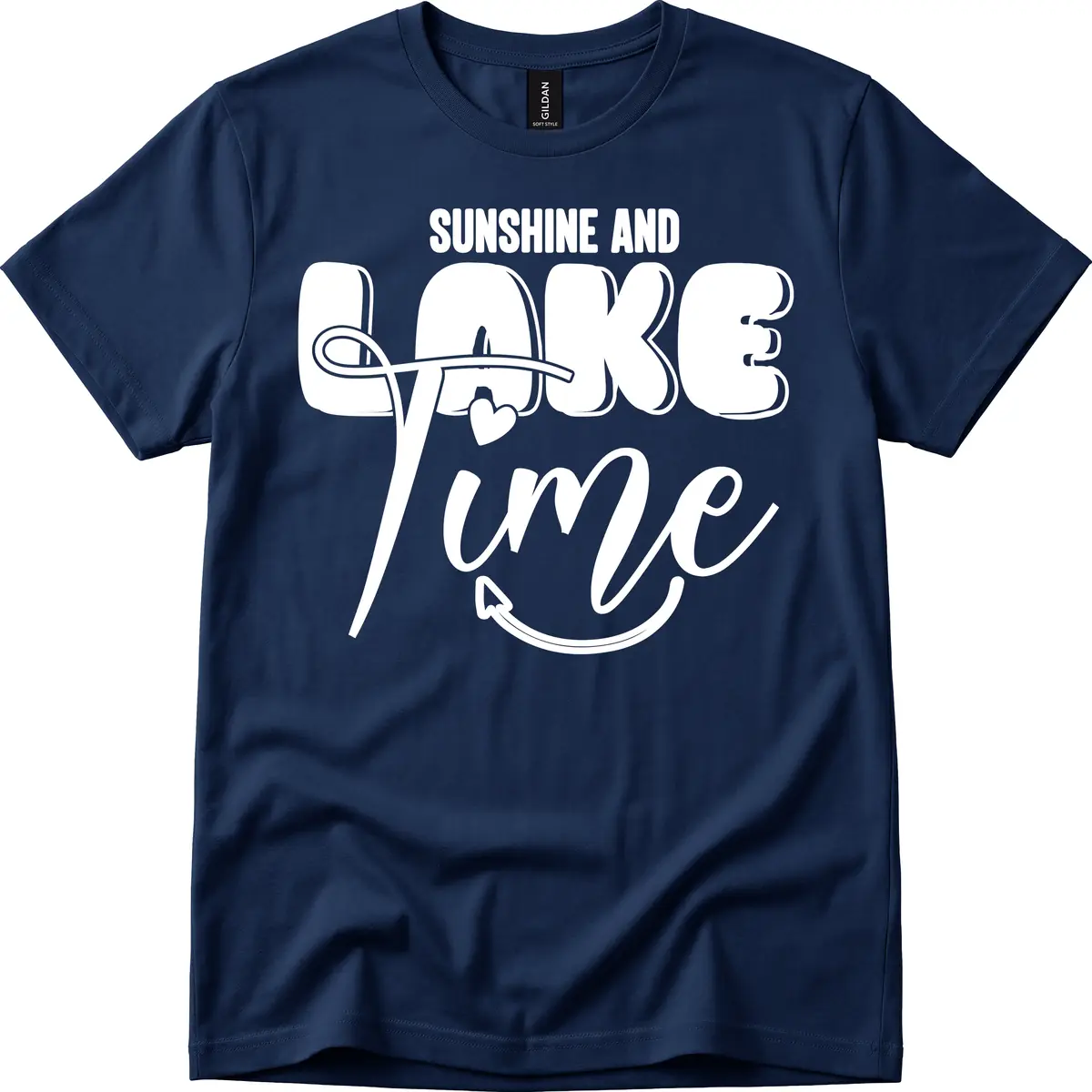 Sunshine And Lake Time Typography T-Shirt in Navy