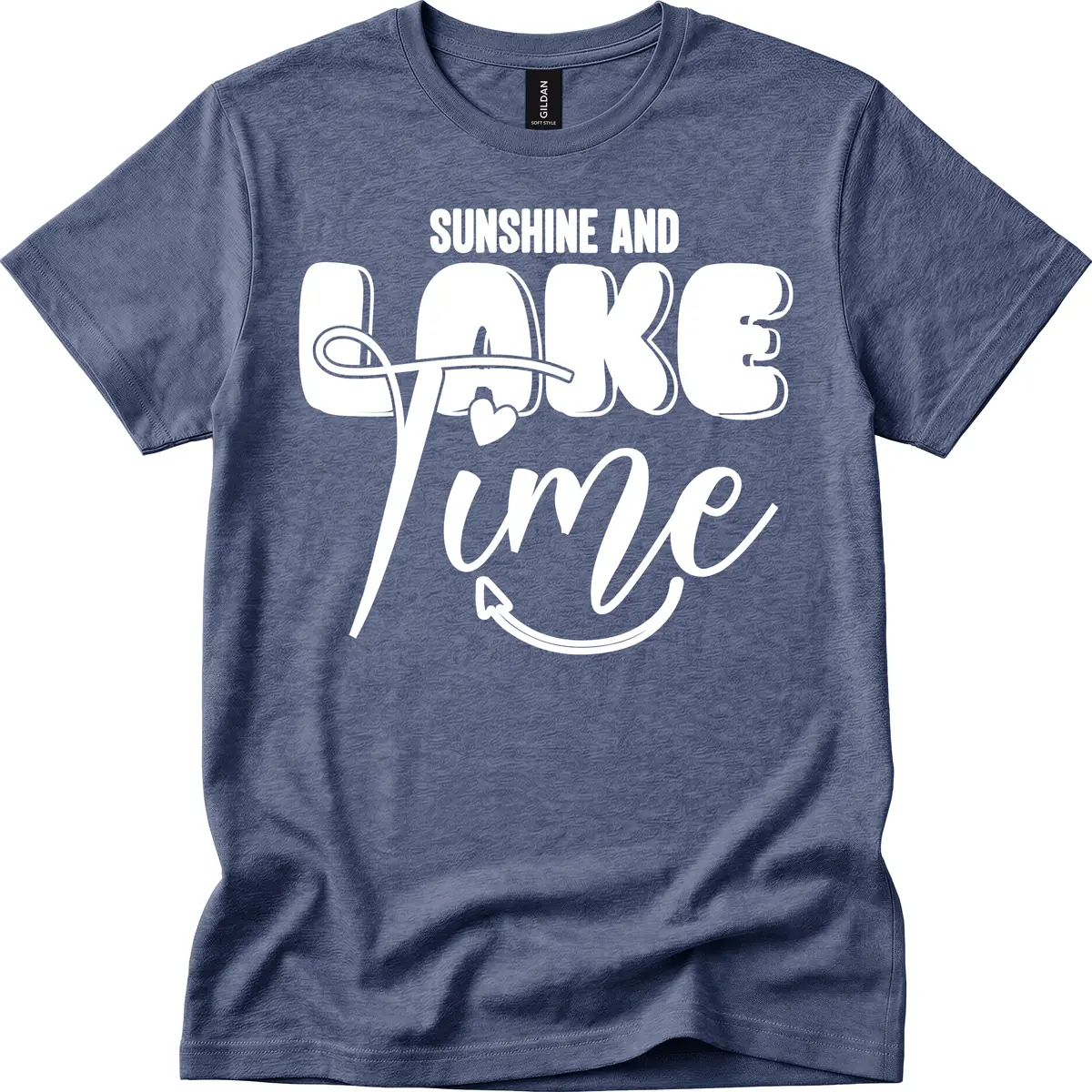 Sunshine And Lake Time Typography T-Shirt in Heather Navy