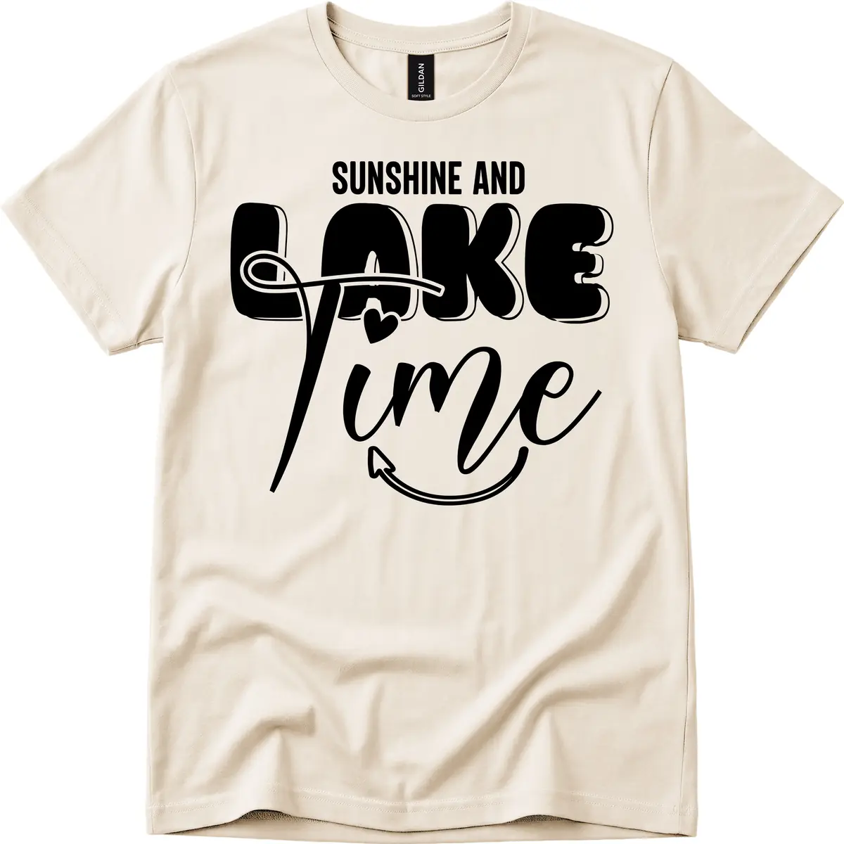 Sunshine And Lake Time Typography T-Shirt in Natural