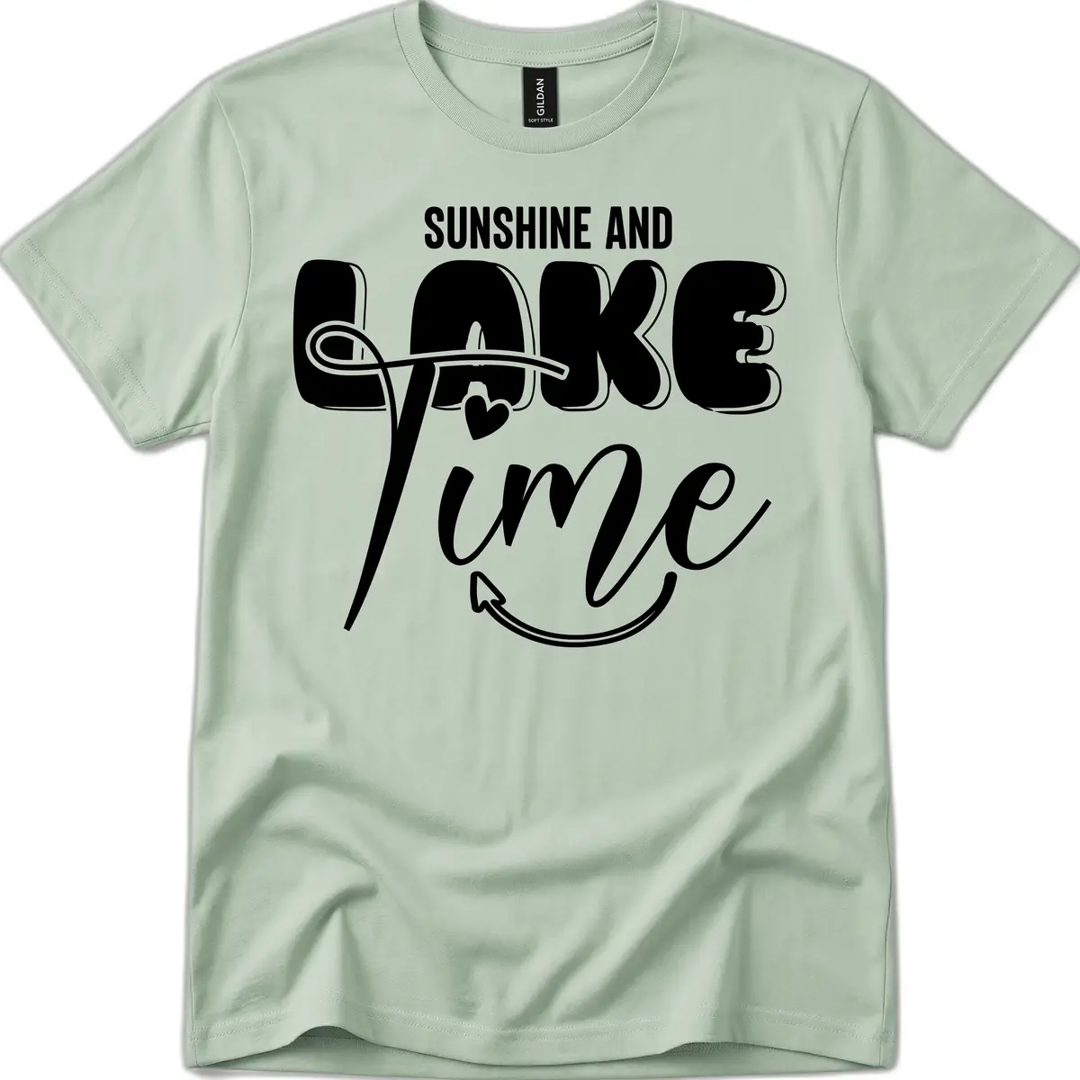 Sunshine And Lake Time Typography T-Shirt in Sage