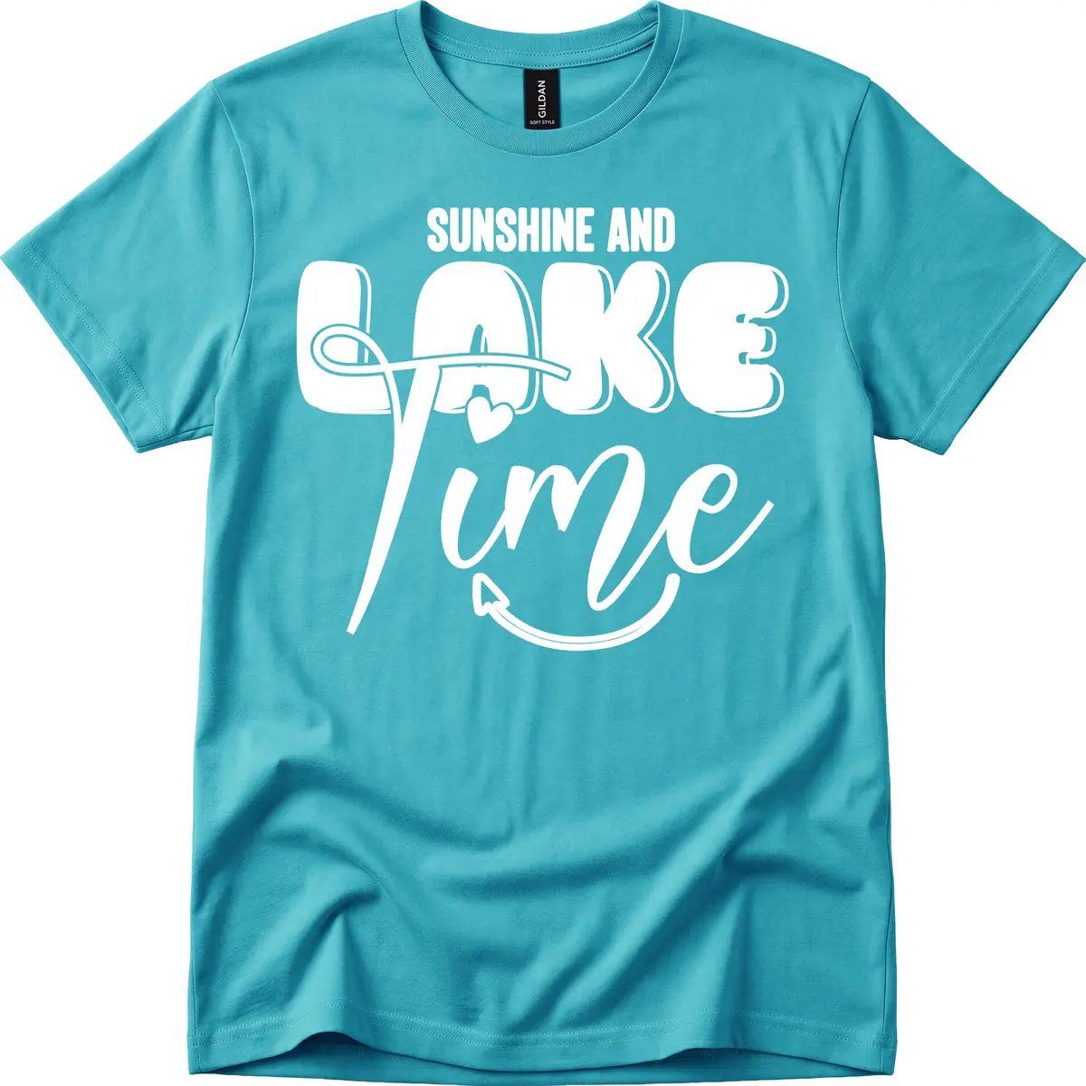 Sunshine And Lake Time Typography T-Shirt in Tropical Blue