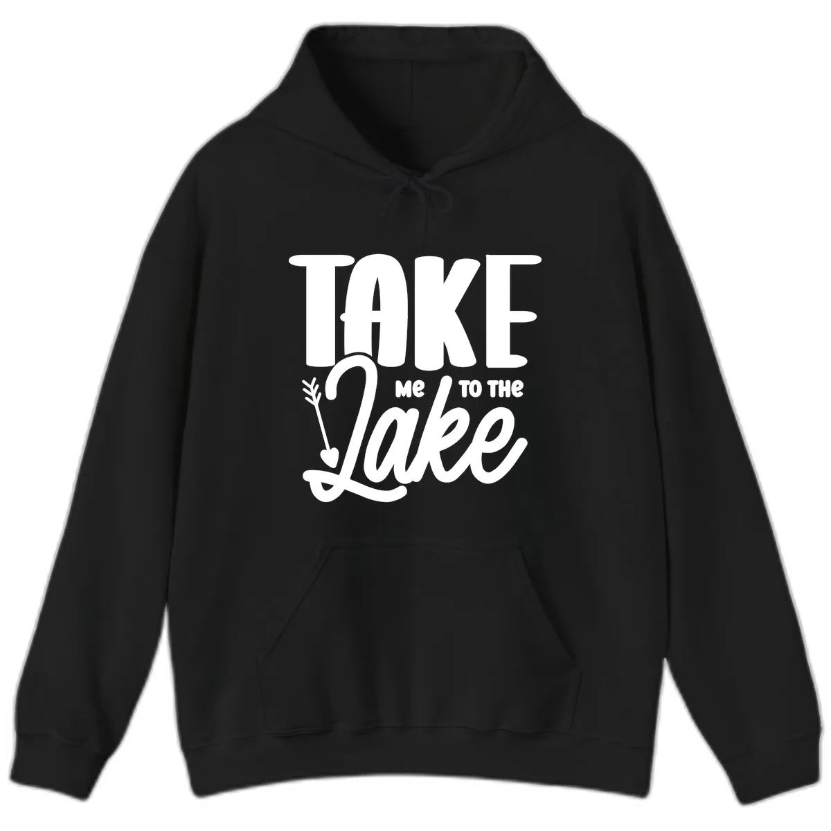 Take Me To The Lake Typography Design Hoodie in Black