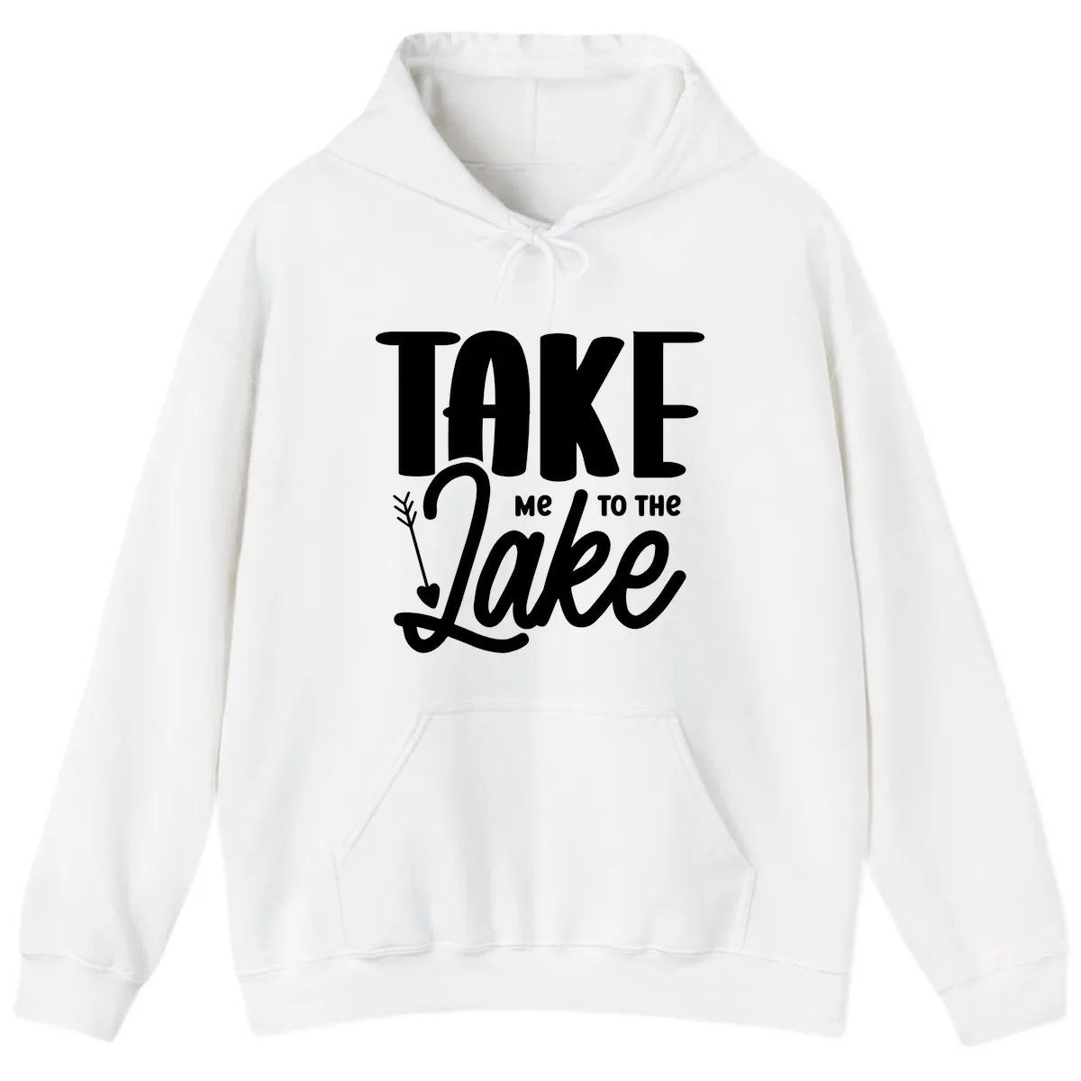 Take Me To The Lake Typography Design Hoodie in White