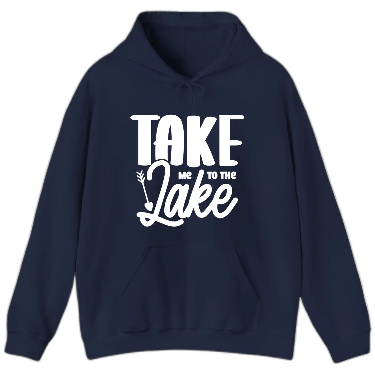 Take Me To The Lake Typography Design Hoodie in Navy
