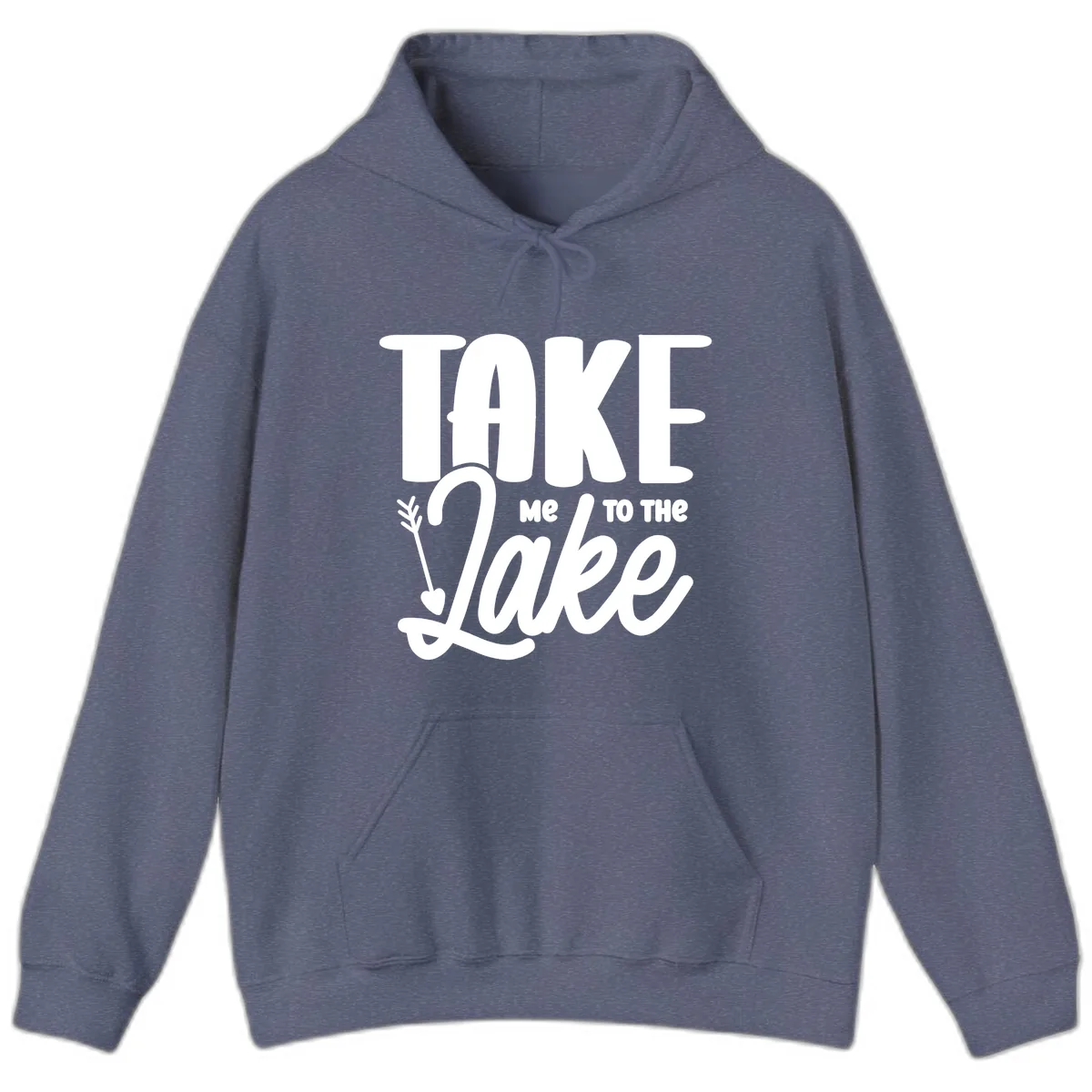 Take Me To The Lake Typography Design Hoodie in Heather Navy