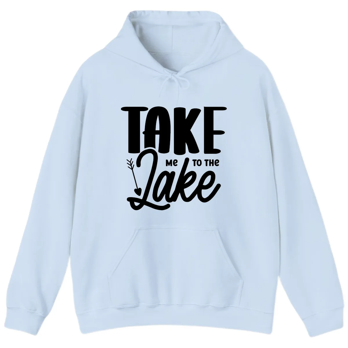 Take Me To The Lake Typography Design Hoodie in Light Blue