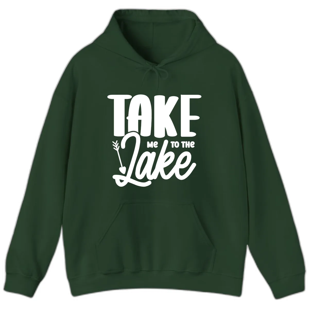 Take Me To The Lake Typography Design Hoodie in Forest Green