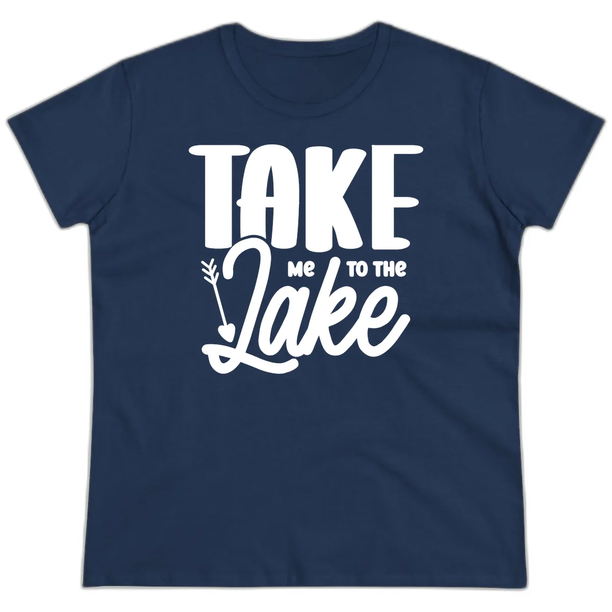 Take Me To The Lake Typography Design Ladies Tee in Navy