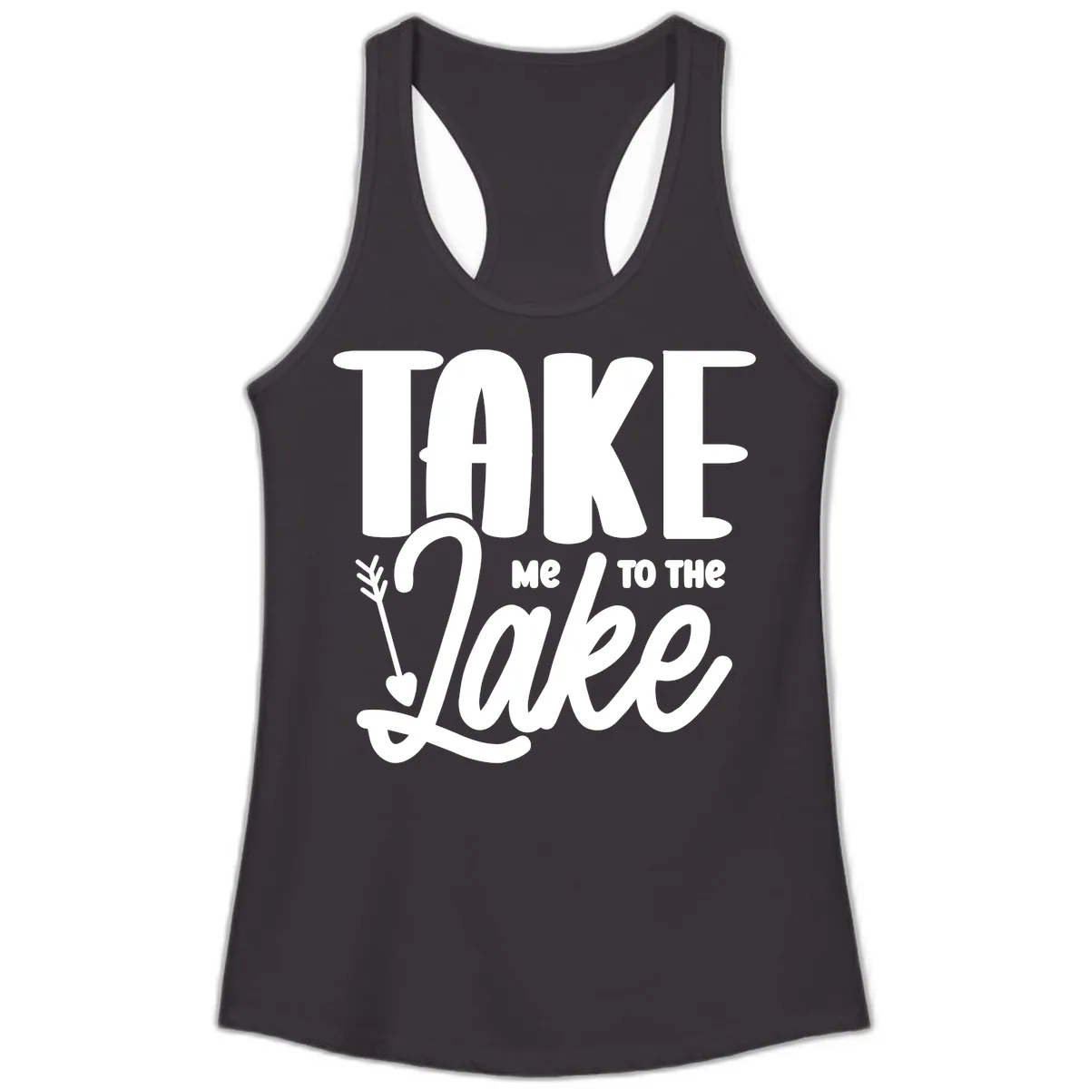 Take Me To The Lake Typography Design Ladies Tank in Black