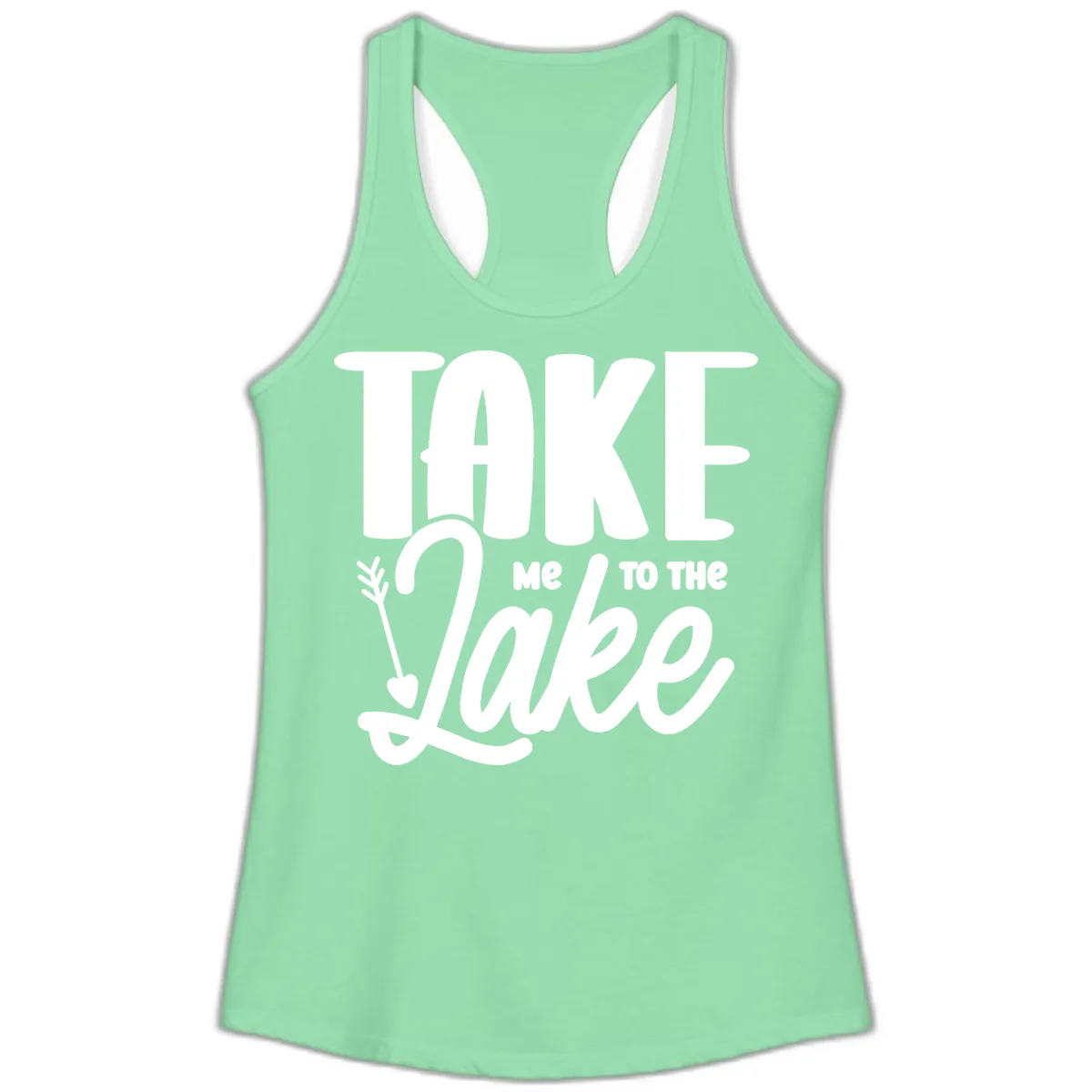 Take Me To The Lake Typography Design Ladies Tank in Solid Mint