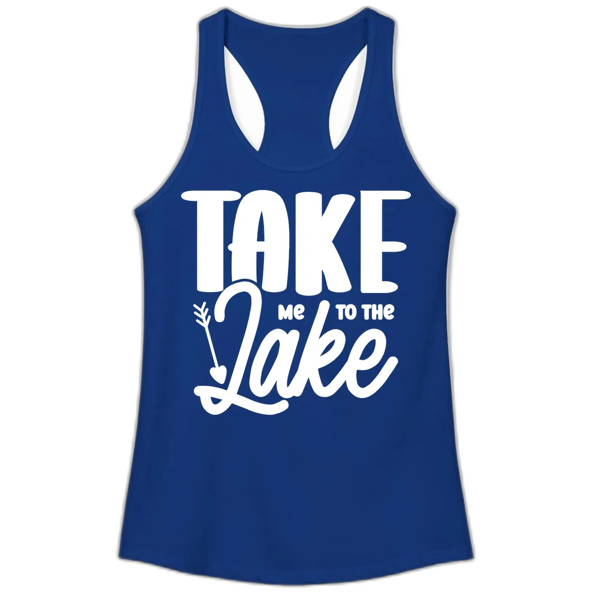 Take Me To The Lake Typography Design Ladies Tank in Solid Royal