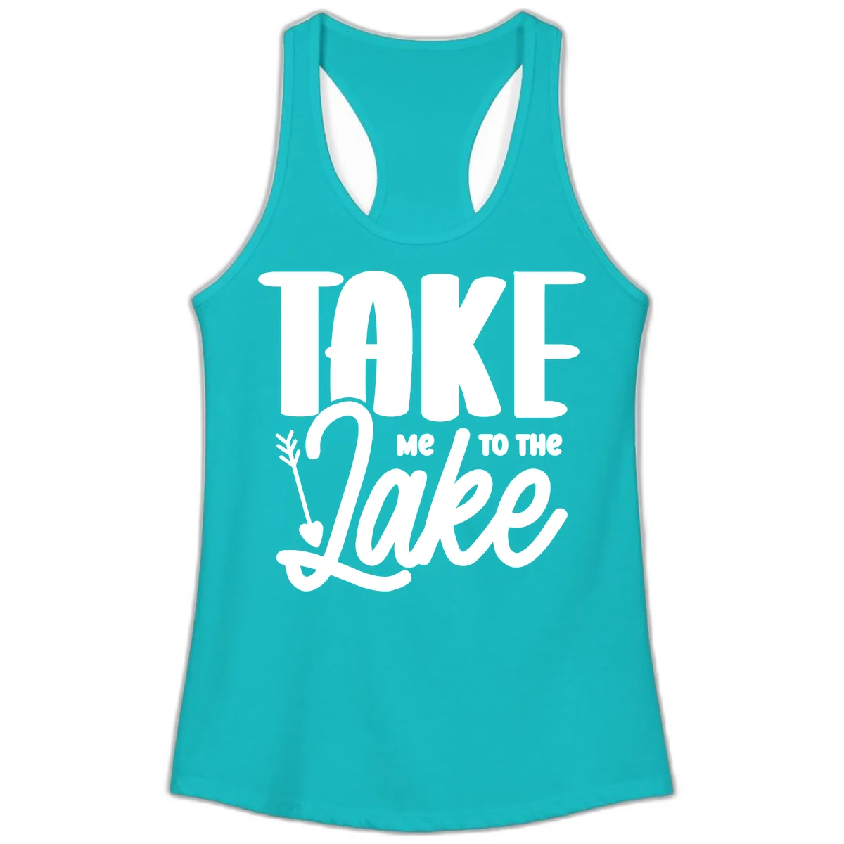 Take Me To The Lake Typography Design Ladies Tank in Tahiti Blue