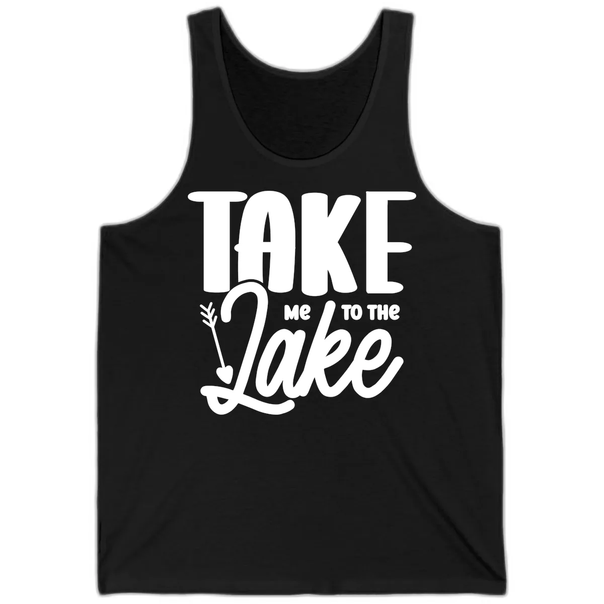 Take Me To The Lake Typography Design Tank in Black
