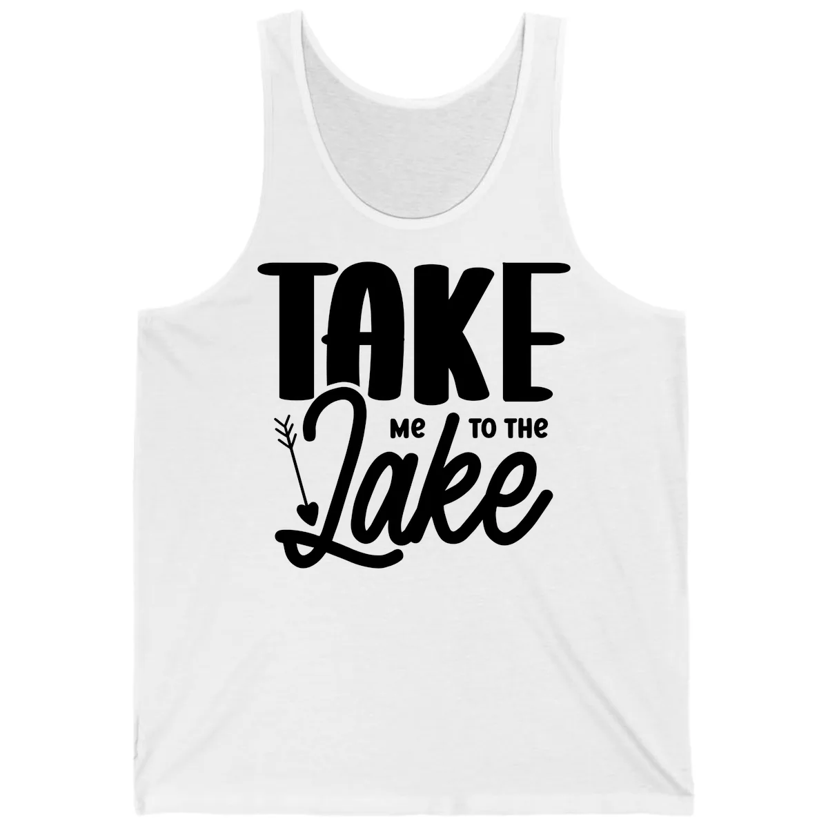 Take Me To The Lake Typography Design Tank in White
