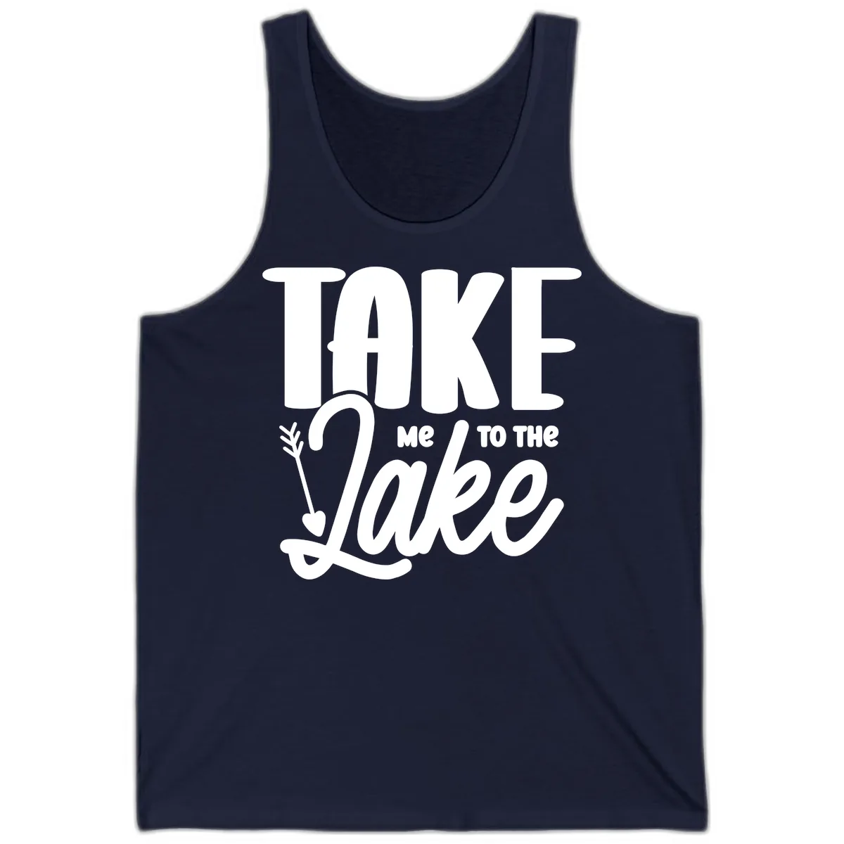 Take Me To The Lake Typography Design Tank in Navy