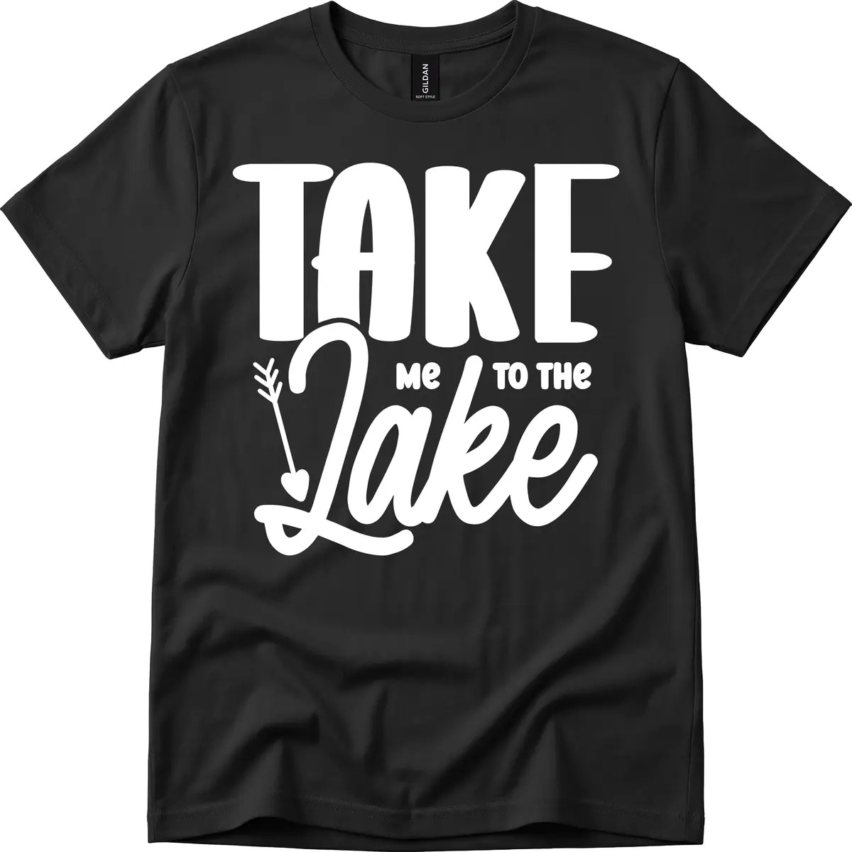 Take Me To The Lake Typography Design T-Shirt in Black