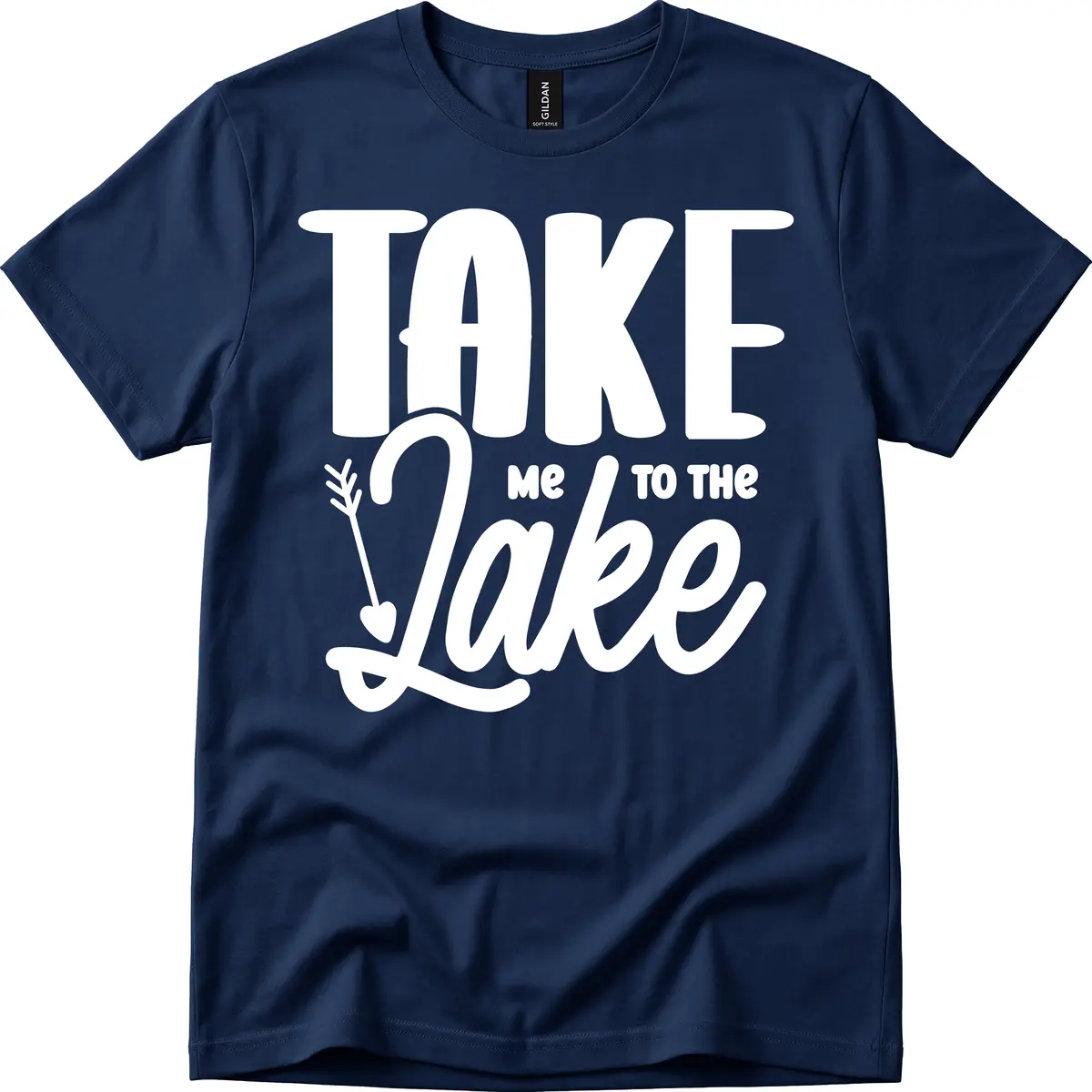 Take Me To The Lake Typography Design T-Shirt in Navy