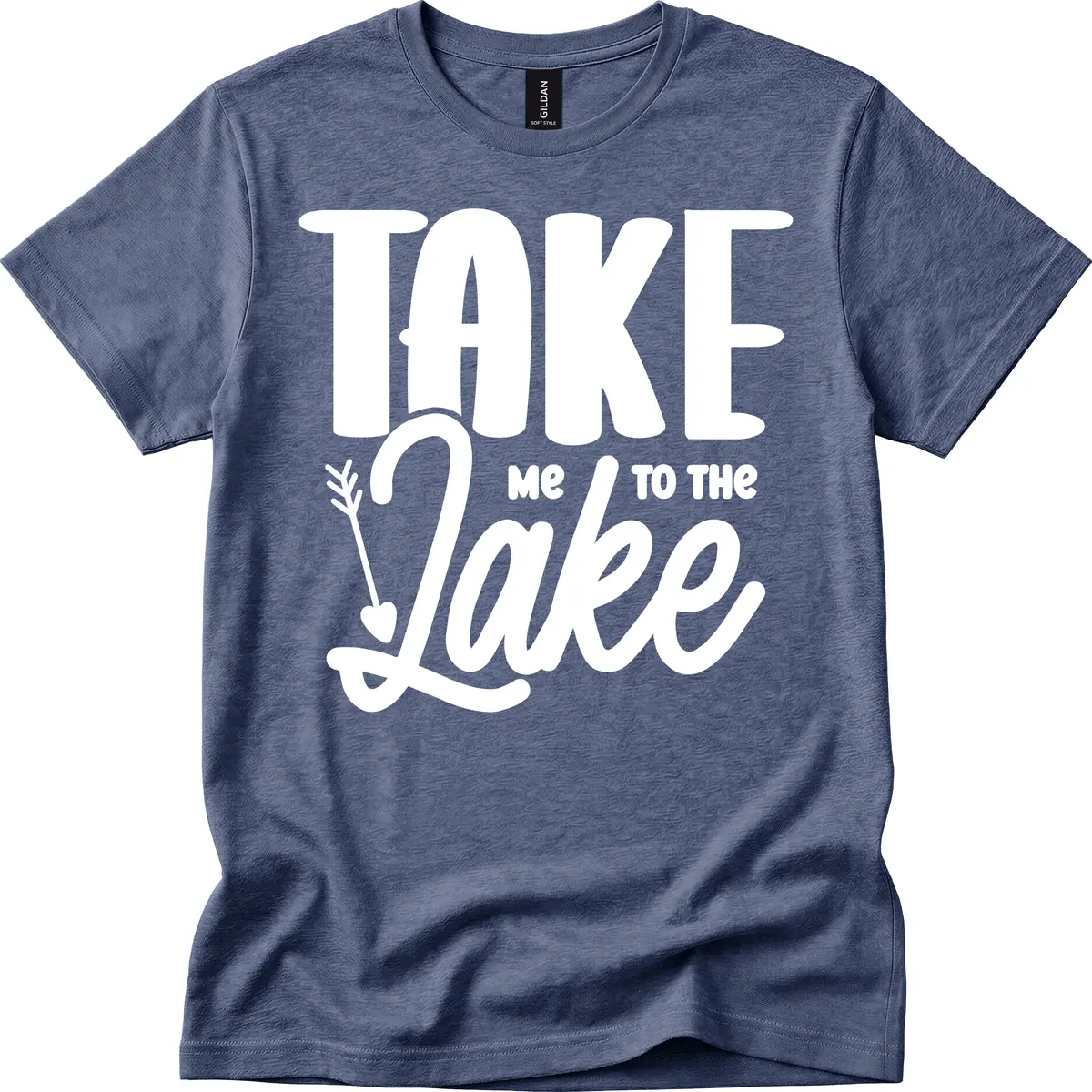 Take Me To The Lake Typography Design T-Shirt in Heather Navy