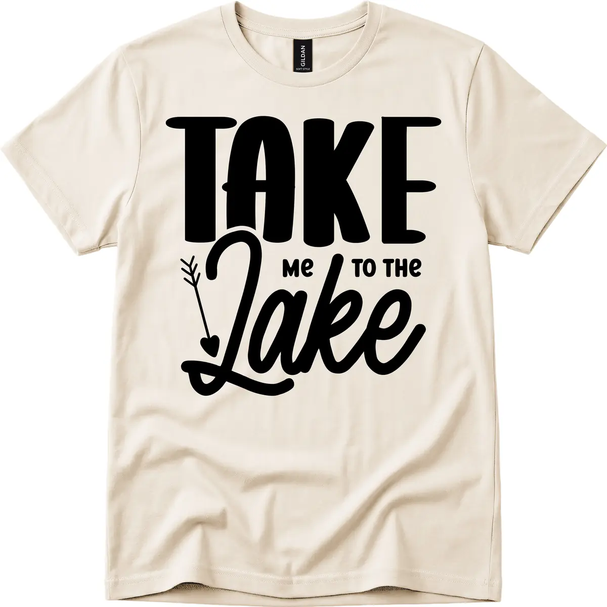 Take Me To The Lake Typography Design T-Shirt in Natural