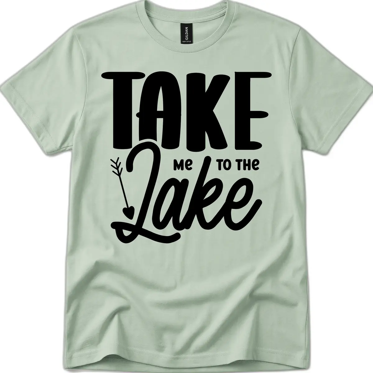 Take Me To The Lake Typography Design T-Shirt in Sage