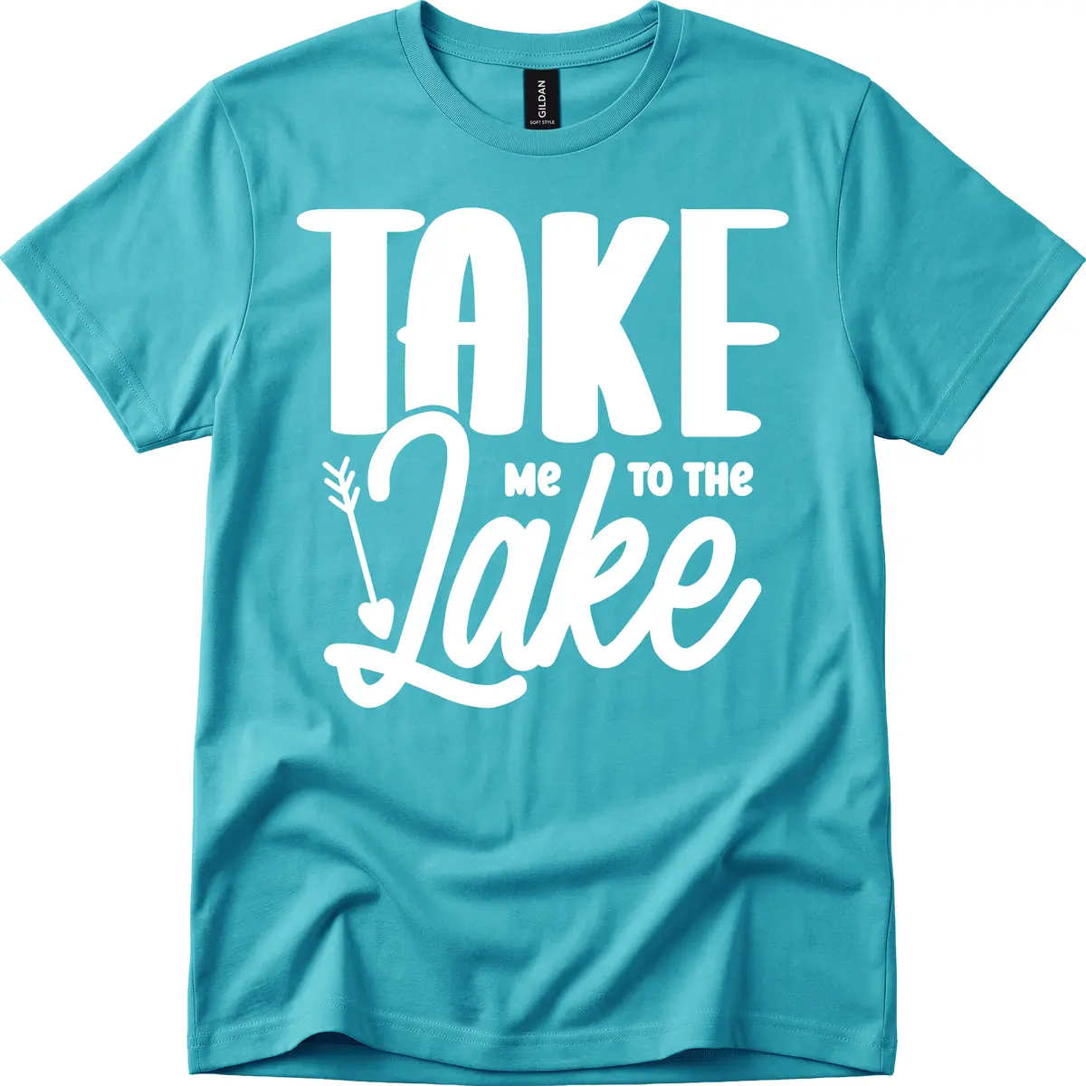 Take Me To The Lake Typography Design T-Shirt in Tropical Blue