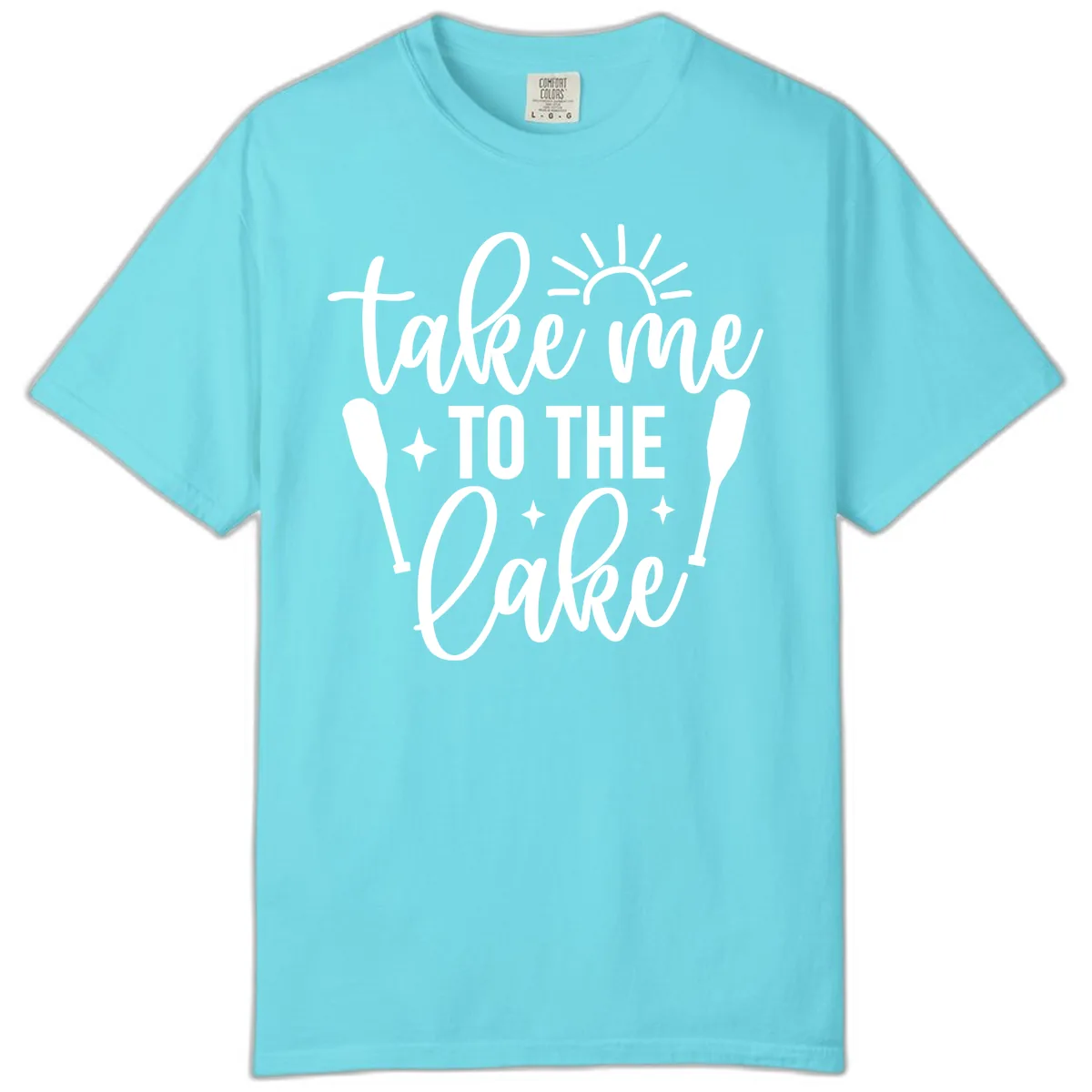 Take Me To The Lake Typography Design Comfort Color in Lagoon Blue