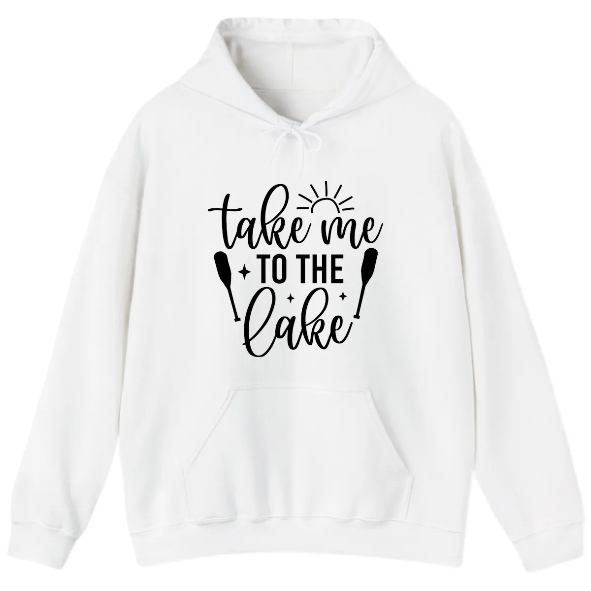 Take Me To The Lake Typography Design Hoodie in White