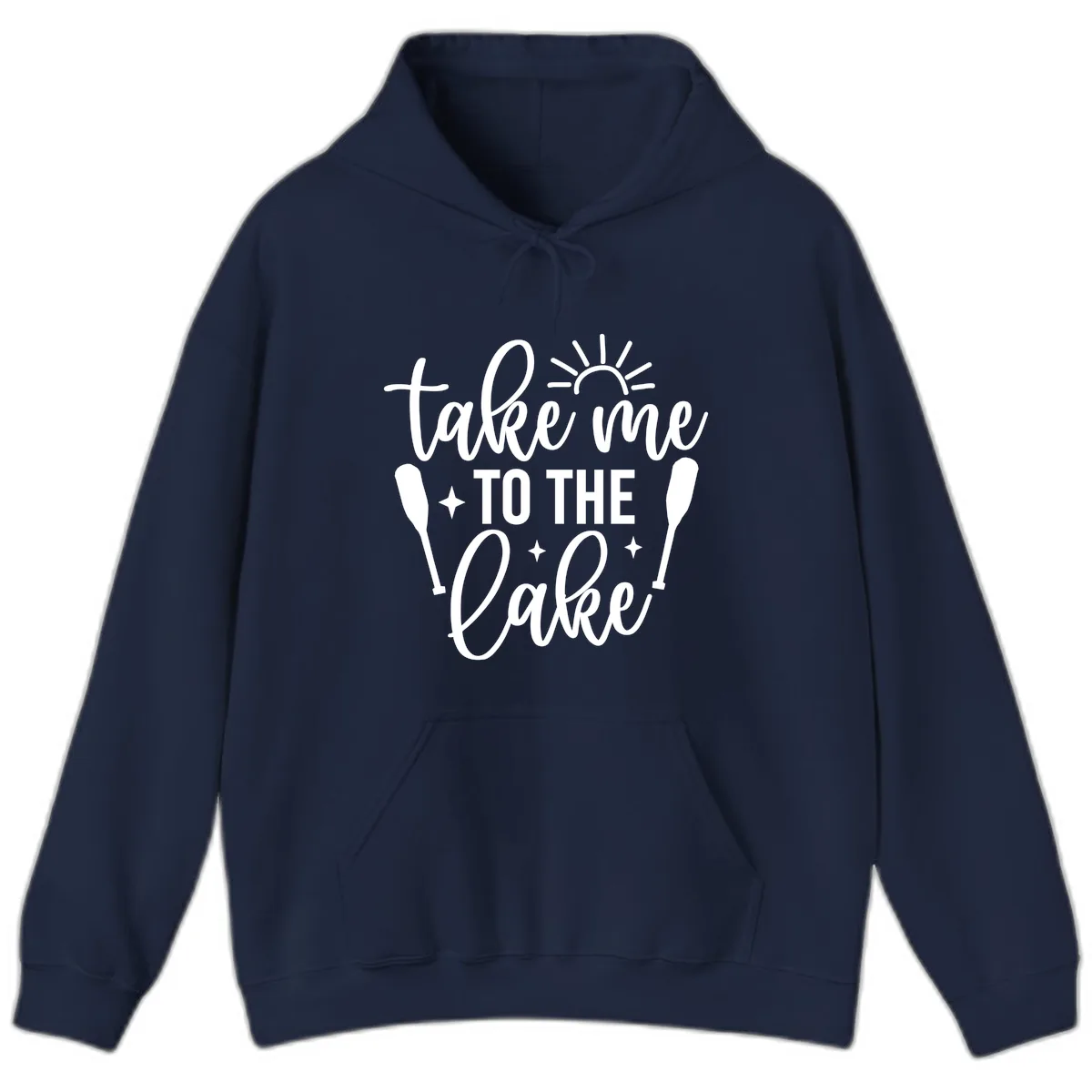 Take Me To The Lake Typography Design Hoodie in Navy
